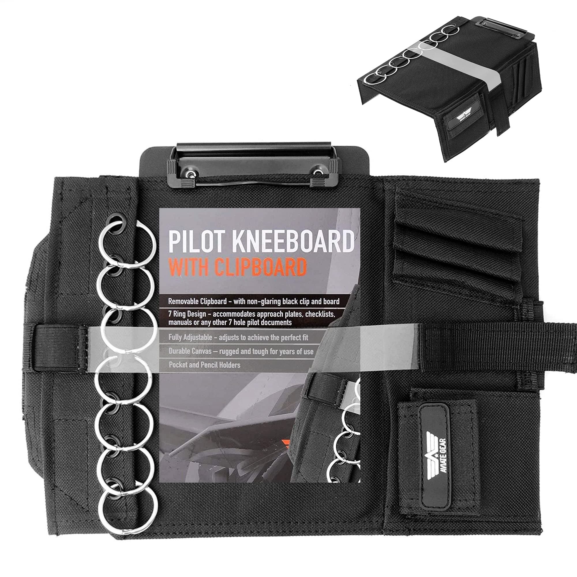 Performore Aviate Gear Pilot Kneeboardââ‚¬â€œ Includes Clipboard and 7 Rings for Attaching Approach Plates and Checklists