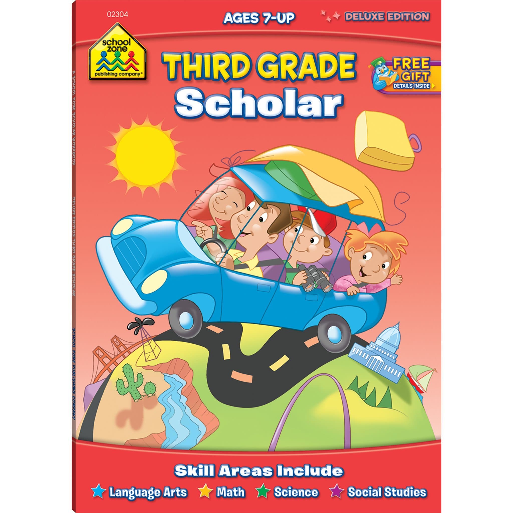 School Zone - Third Grade Scholar Workbook - 64 Pages, Ages 7 and Up, 3rd Grade, Parts of Speech, Punctuation, Addition and Subtraction, and More