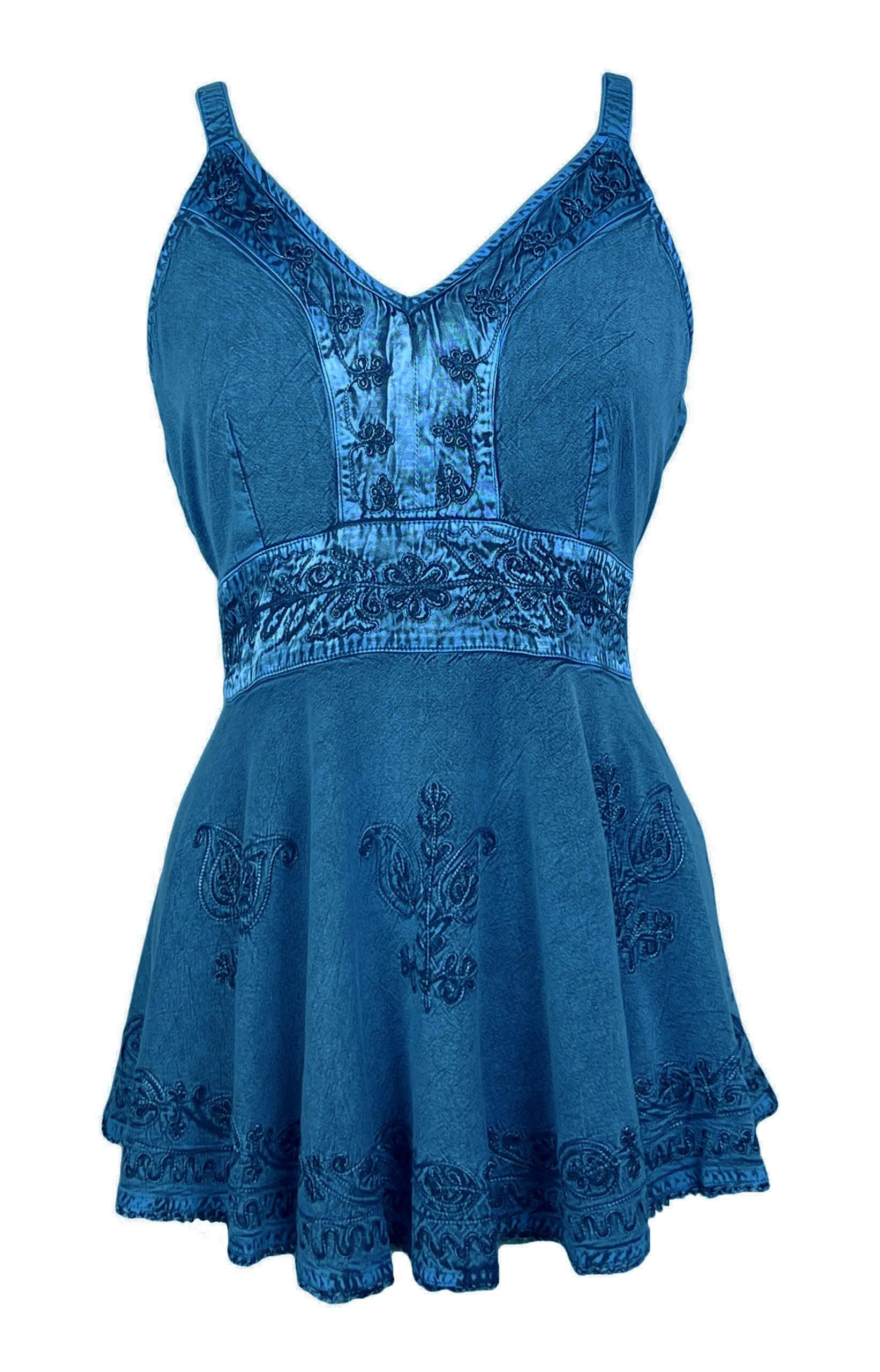 Agan Traders 2025 Summer Spaghetti Strap Adjustable Sleeveless Embroidered Asymmetrical Flared Tank Top Blouse