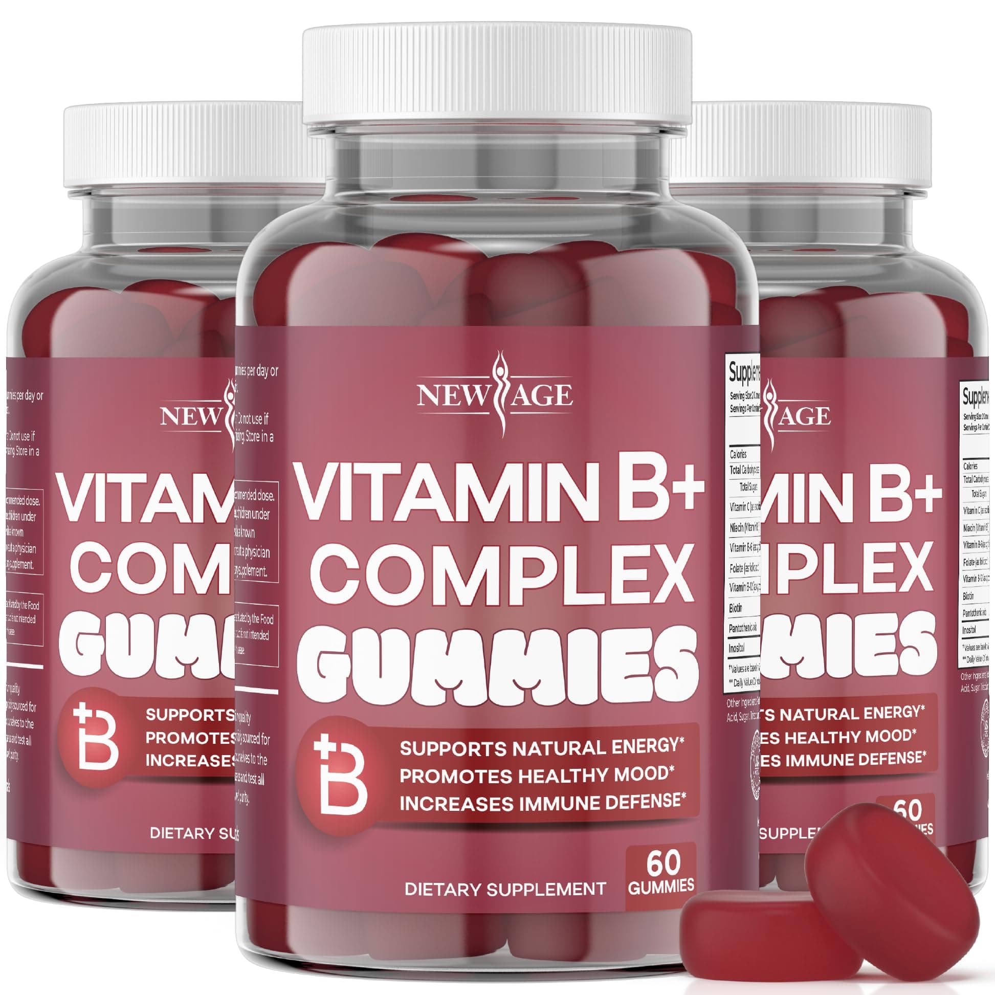 NEW AGE Vitamin B Complex Gummies with Vitamin B3, B6 & B12 – with Biotin, Folic Acid & Vitamin C – Gluten-Free, Vegan, Made in The USA! (180 Count (Pack of 3))