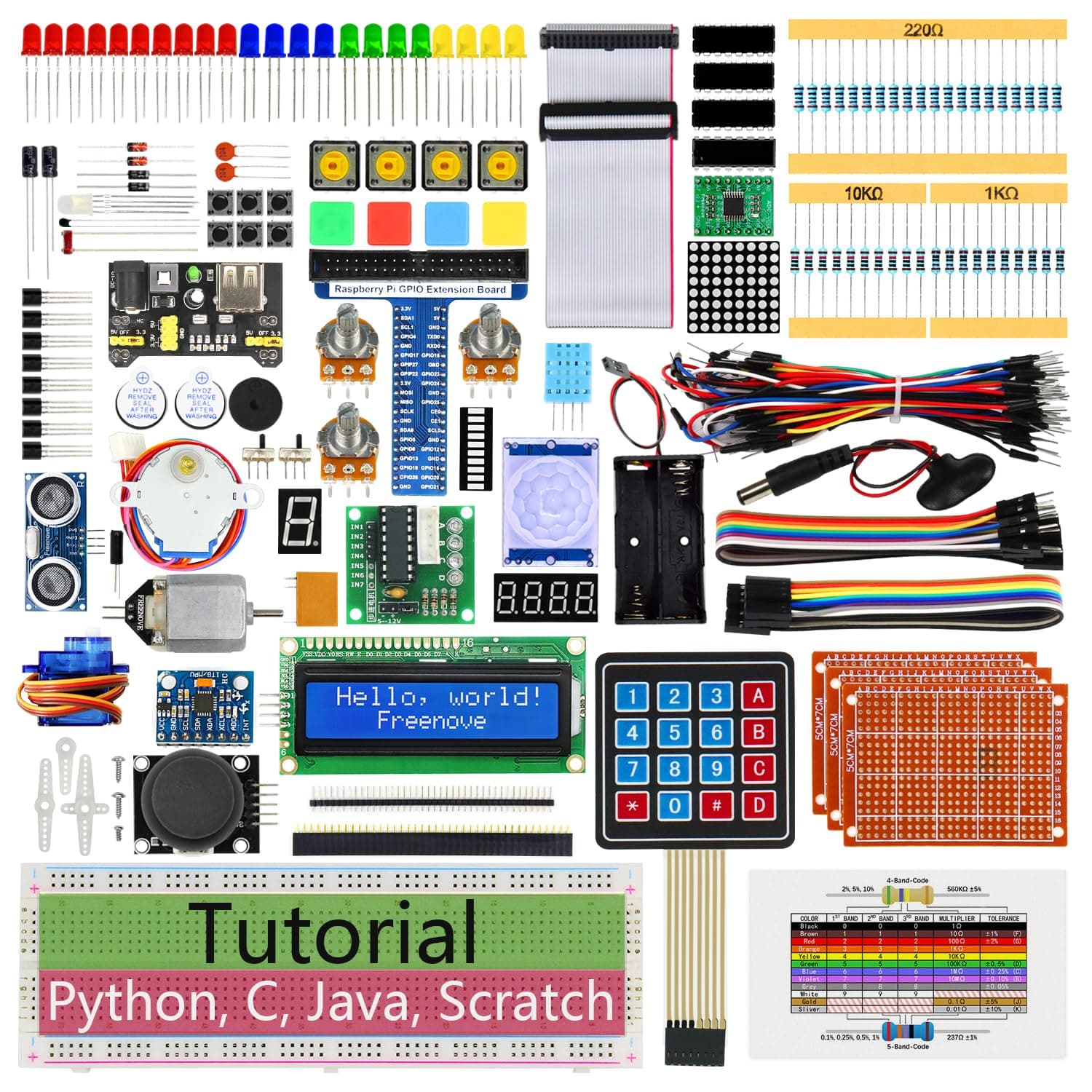Freenove Ultimate Starter Kit for Raspberry Pi, Model 3B+ 3B 3A+ 2B 1B+ 1A+ Zero W, Python C Java, 57 Projects, 430+ Pages Detailed Tutorials, 220+ Components
