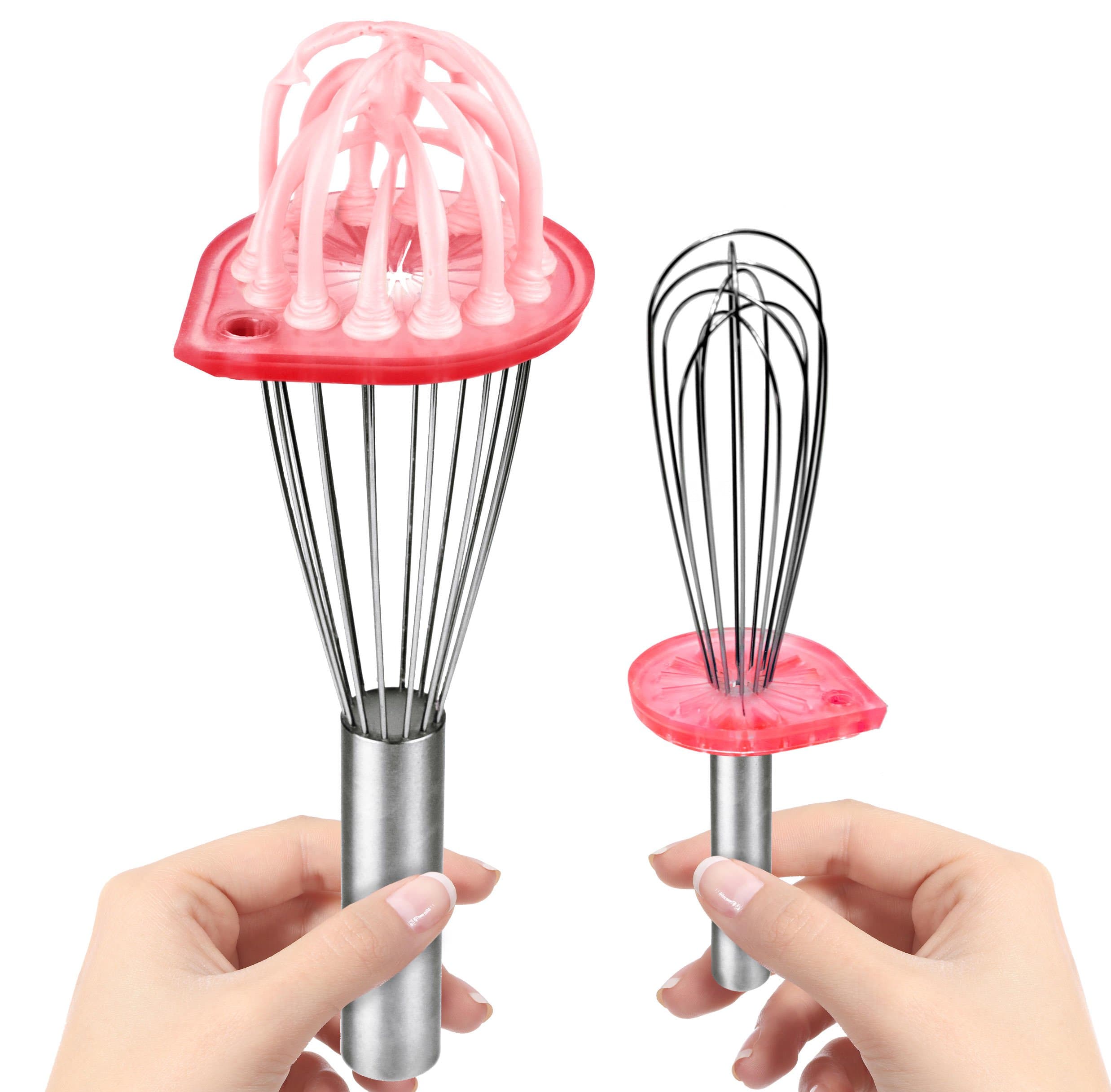 Whisk Wiper 4pc Combo - Wipe a Whisk Easily - Multipurpose Kitchen Tool - Includes Whisk Wiper, 11" Whisk, Whisk Wiper mini, 8" Stainless-Steel Whisk - Cool Baking Gadget, A Great Gift (Color: Red)