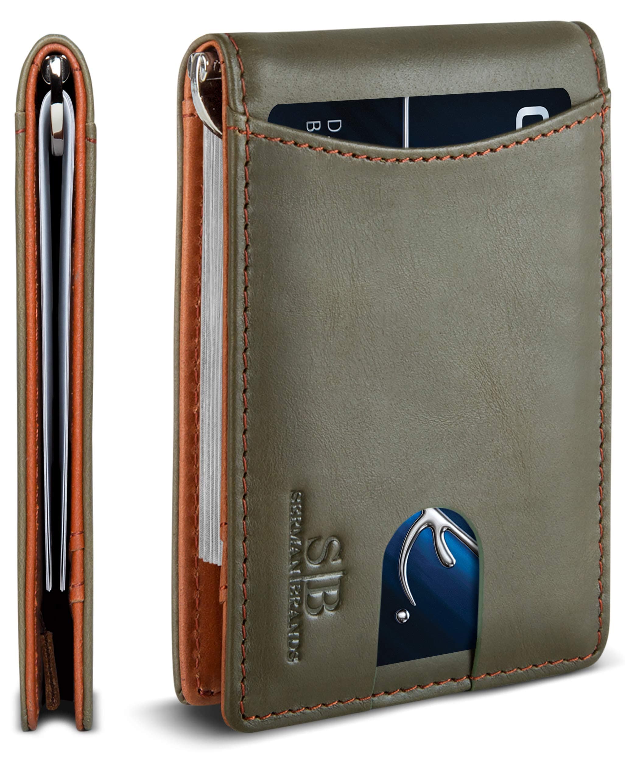 SERMAN BRANDS RFID Blocking Slim Bifold Genuine Leather Minimalist Front Pocket Wallets for Men with Money Clip Thin Gift