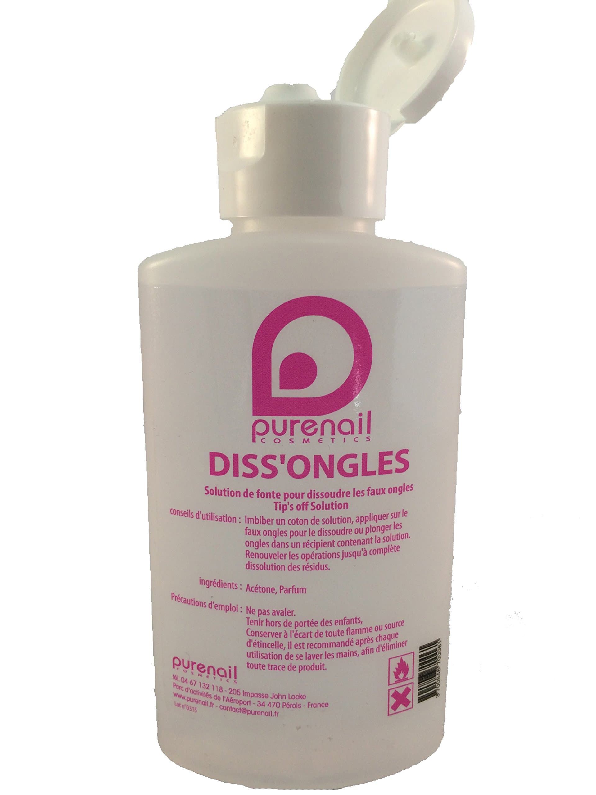 Diss'ongles Pure Acetone 100 ml Dissolves False Nails, UV Gels and Permanent Varnish