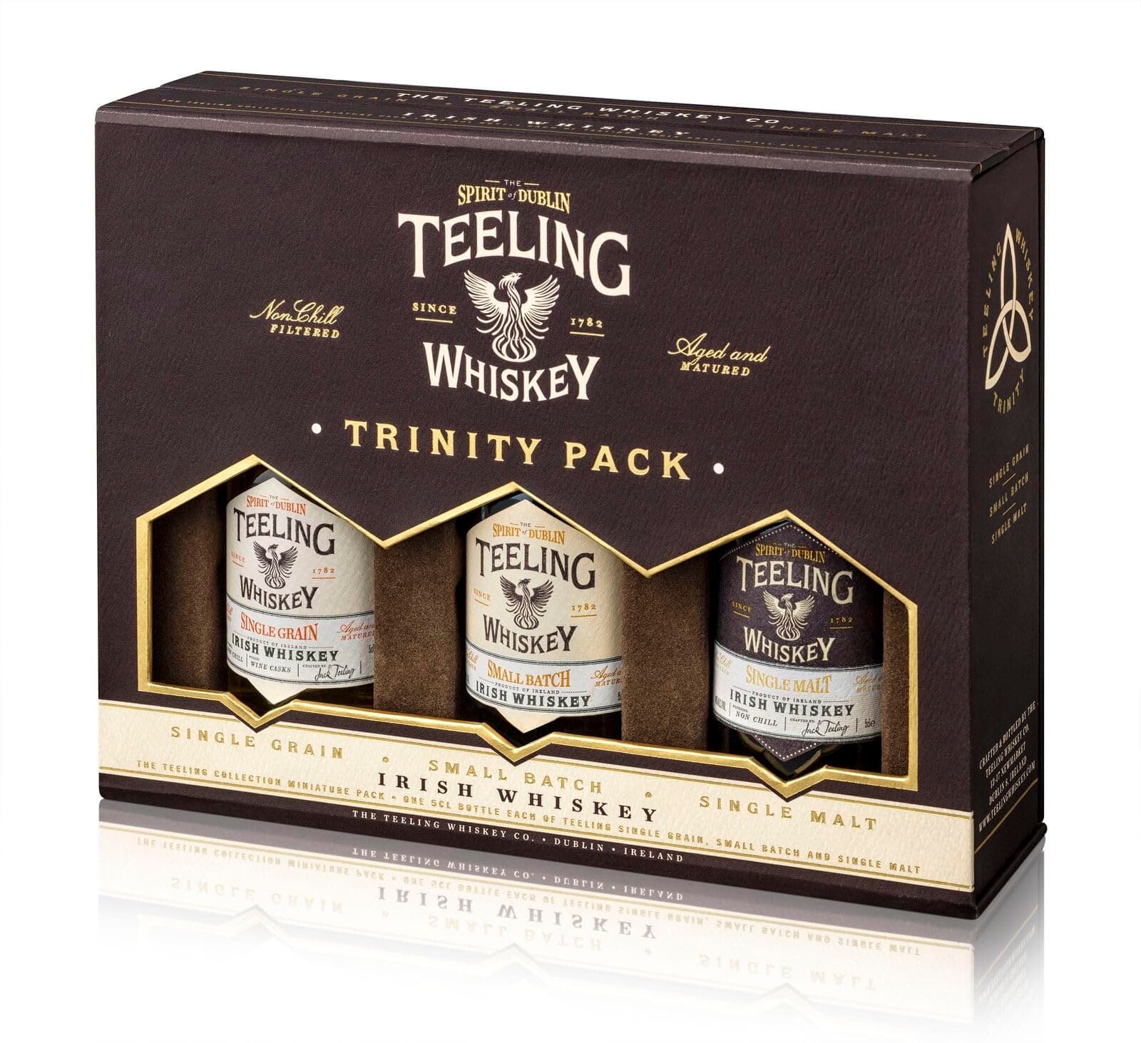 Teeling Irish Whiskey Trinity Gift Pack, 46% ABV, 3 x 5cl / 50ml, Including Single Grain, Small Batch and Single Malt Irish Whiskey