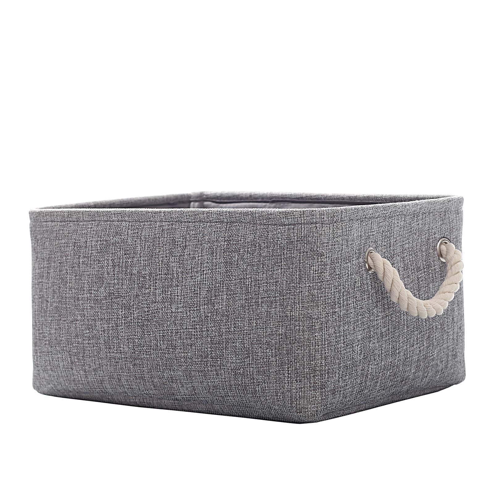 Fabric Storage Basket, Foldable Linen Storage Box for Nursery and Home, Collapsible Canvas Shelf Basket for Wardrobe or Bedroom, Grey