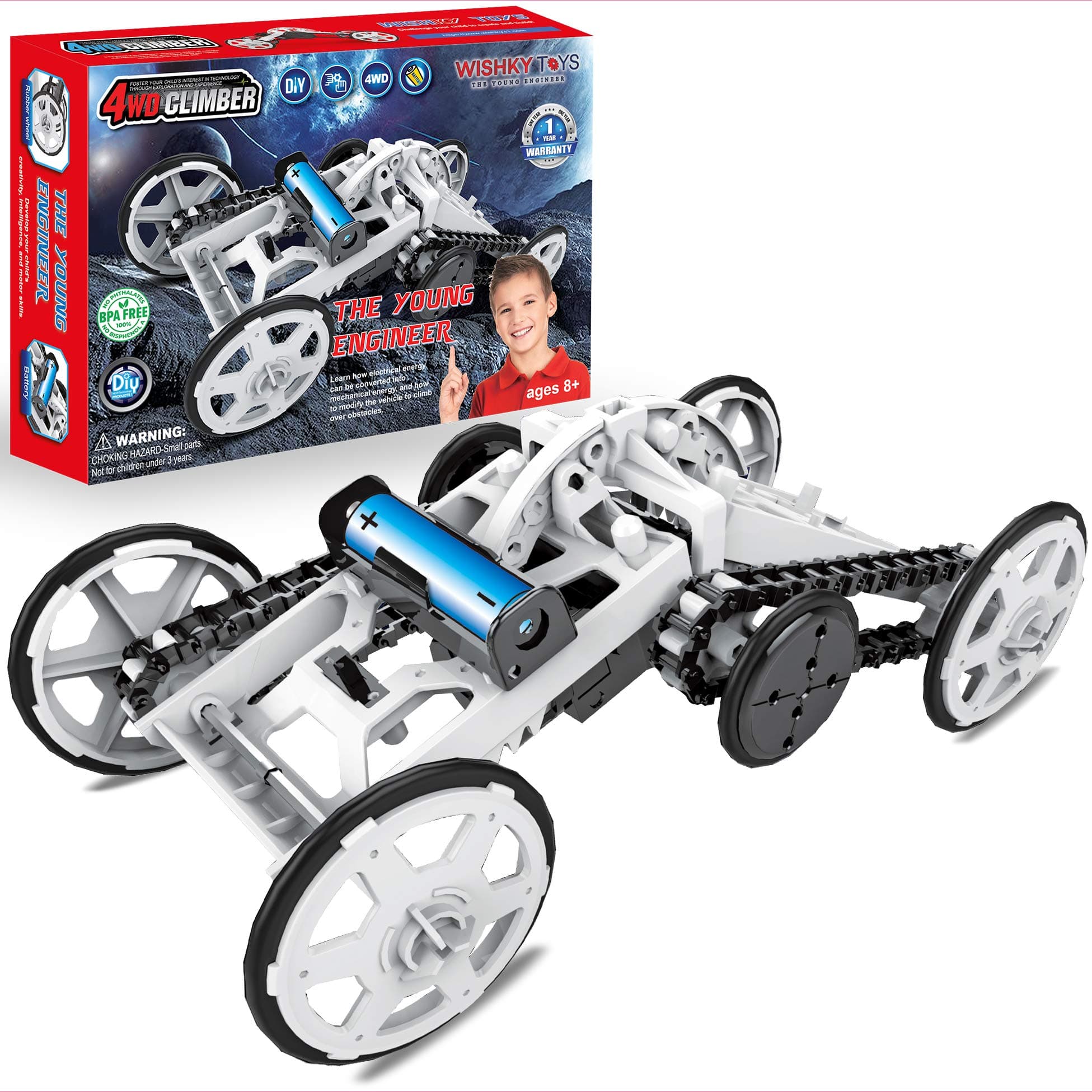 STEM The Young Engineer 4WD Electric Mechanical Assembly Kit DIY Climbing Vehicle, Circuit Building Projects for Kids and Teens DIY Science Experiments, Real Motor, Gift Idea, Upgraded guide