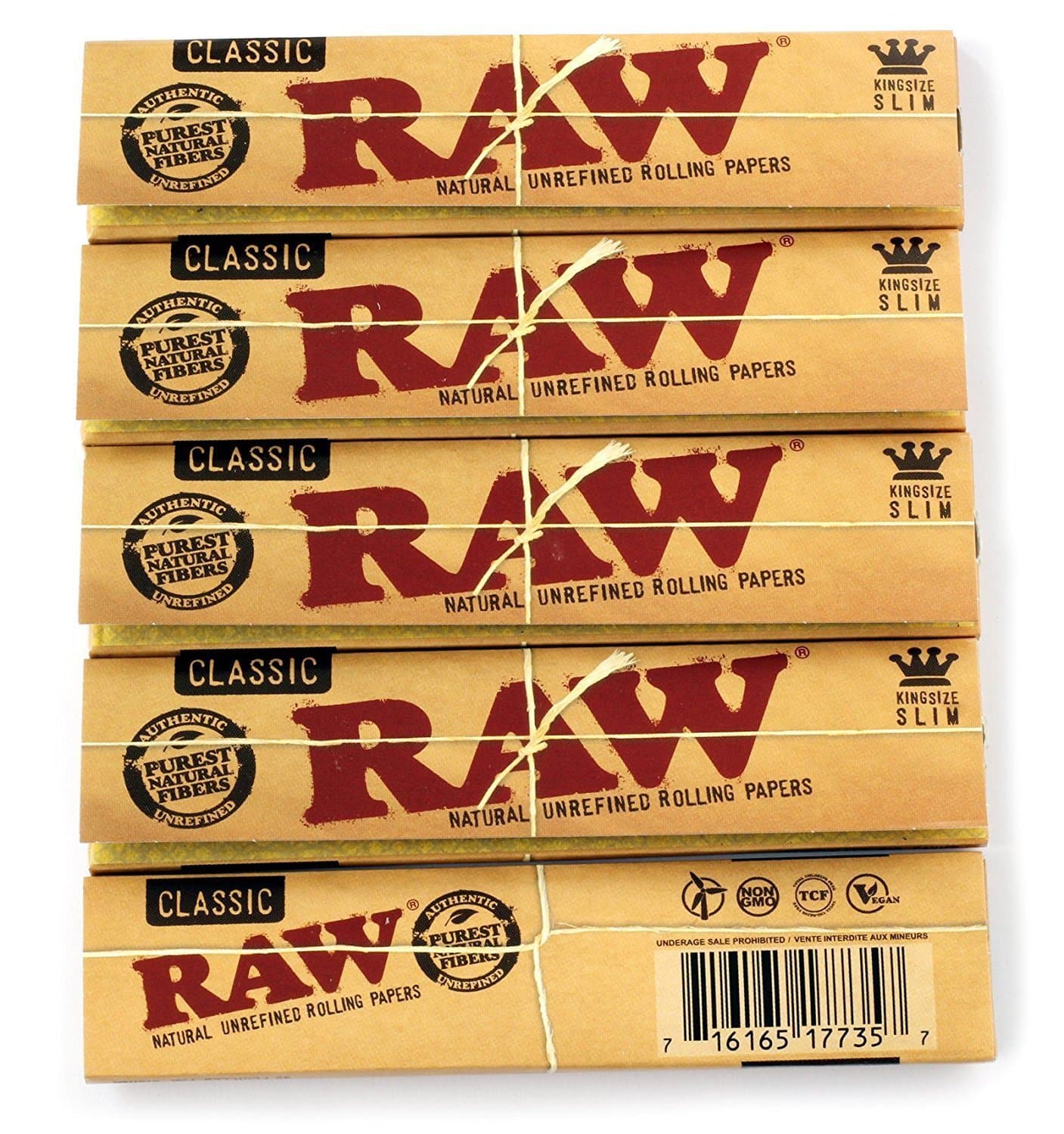 Raw King Size Slim Rolling Papers Pack of 5