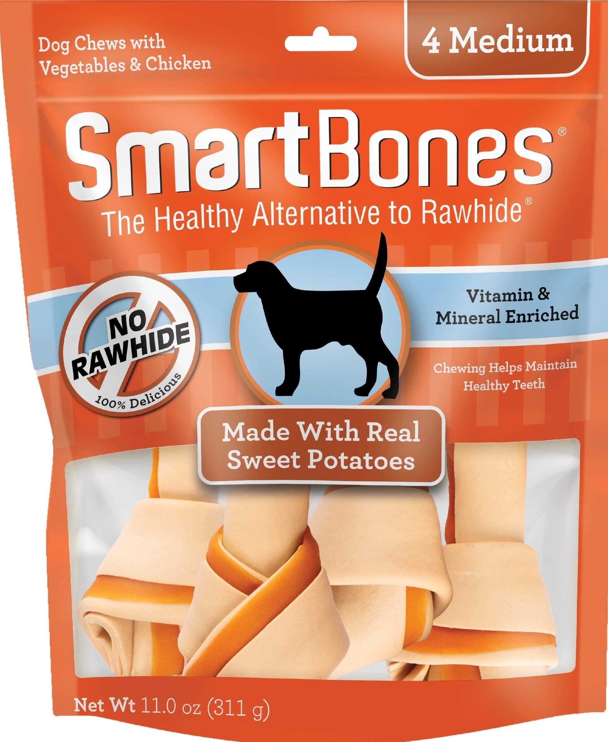 Medium Chews With Real Sweet Potato, 4 Count, Rawhide- Free Chews For Dogs