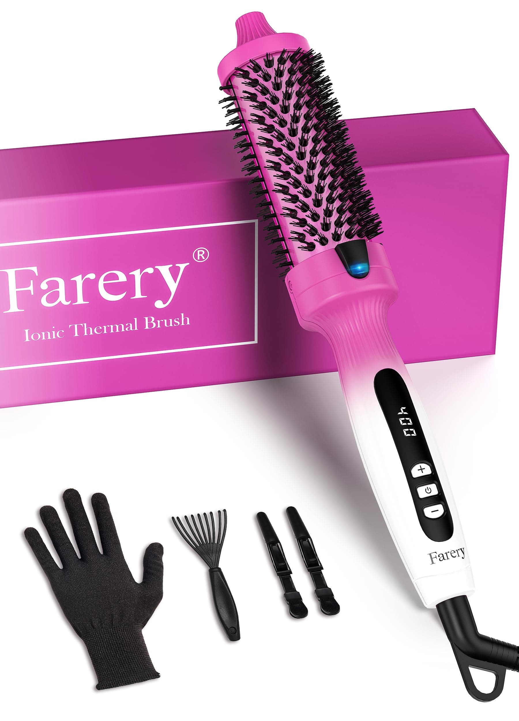 Farery 1.5-Inch Thermal Brush - Ceramic Ionic Heated Round Brush for Quick, Quiet Blowout Look, Volumizing, Smooth Hair & Natural Curls, Dual MCH Heating, Digital Display, 9 Temperature, Dual Voltage
