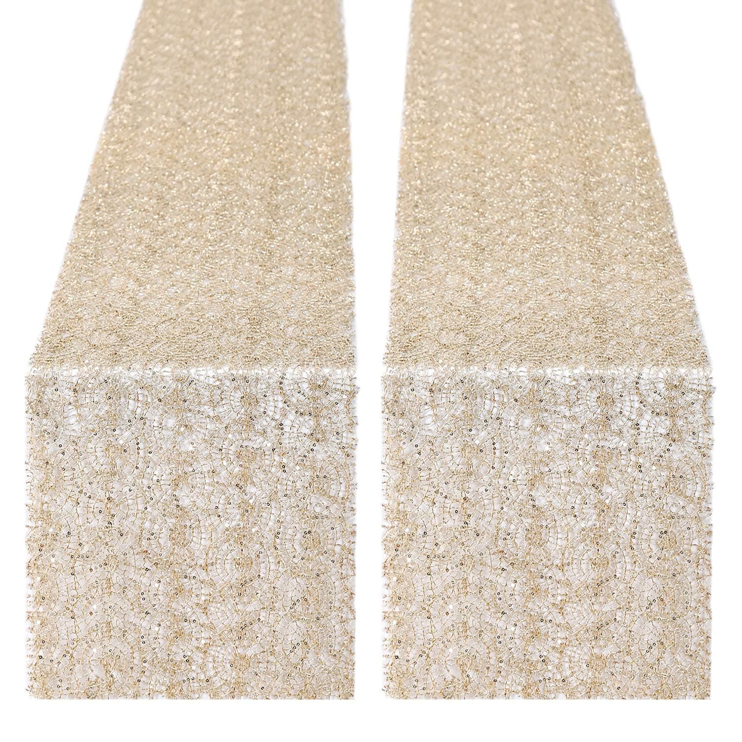 Sequin Mesh Table Runner Halloween Table Linen for Home Daily Use Wedding Banquet Decorations Champagne Gold Table Runners 2 Pack 12x108 inch