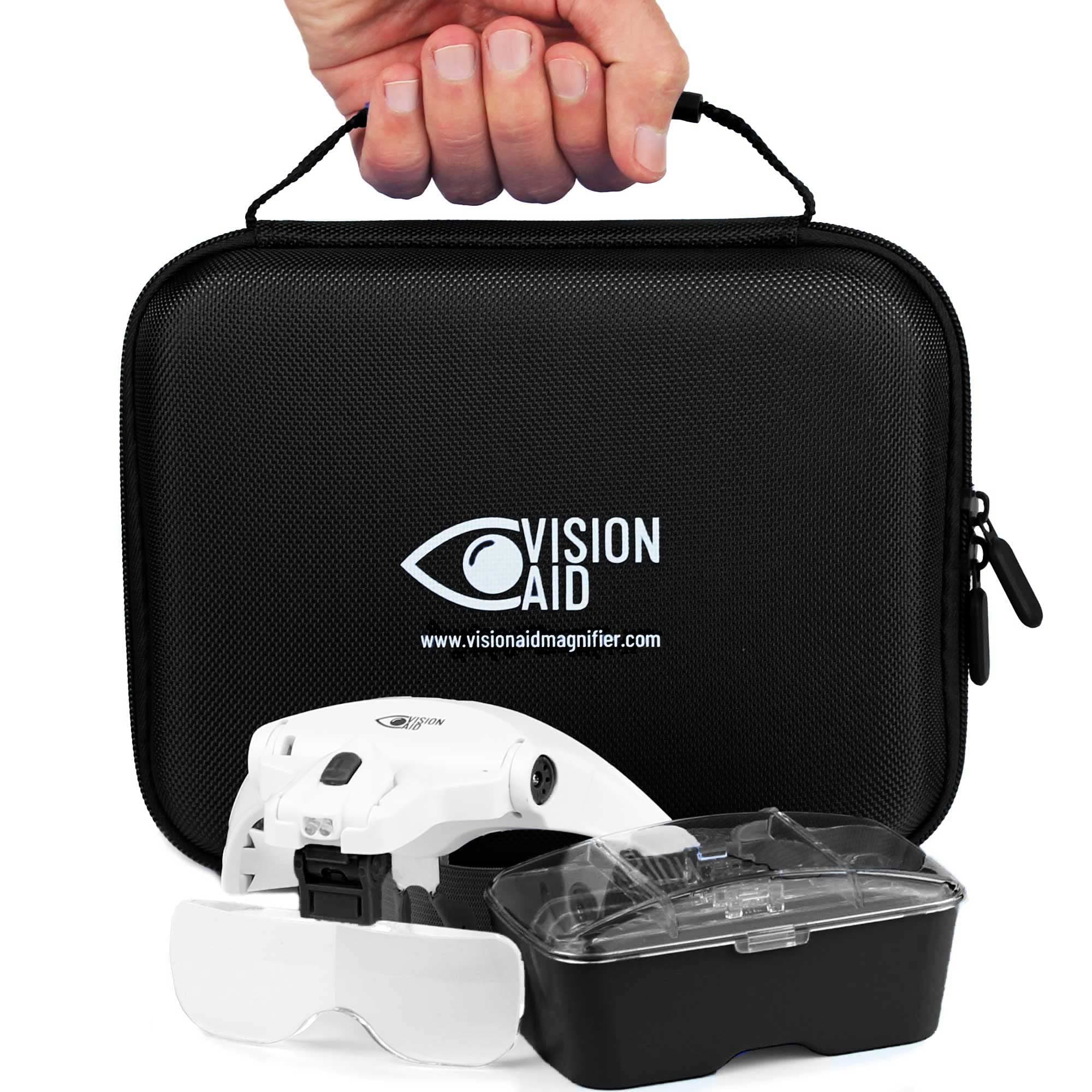 Vision Aid Magnifying Glasses with Light for Close Work, Headband Illuminated Hands Free Magnifier with Storage Case for Coins Macular Degeneration Miniatures (requires 3 AAA batteries)