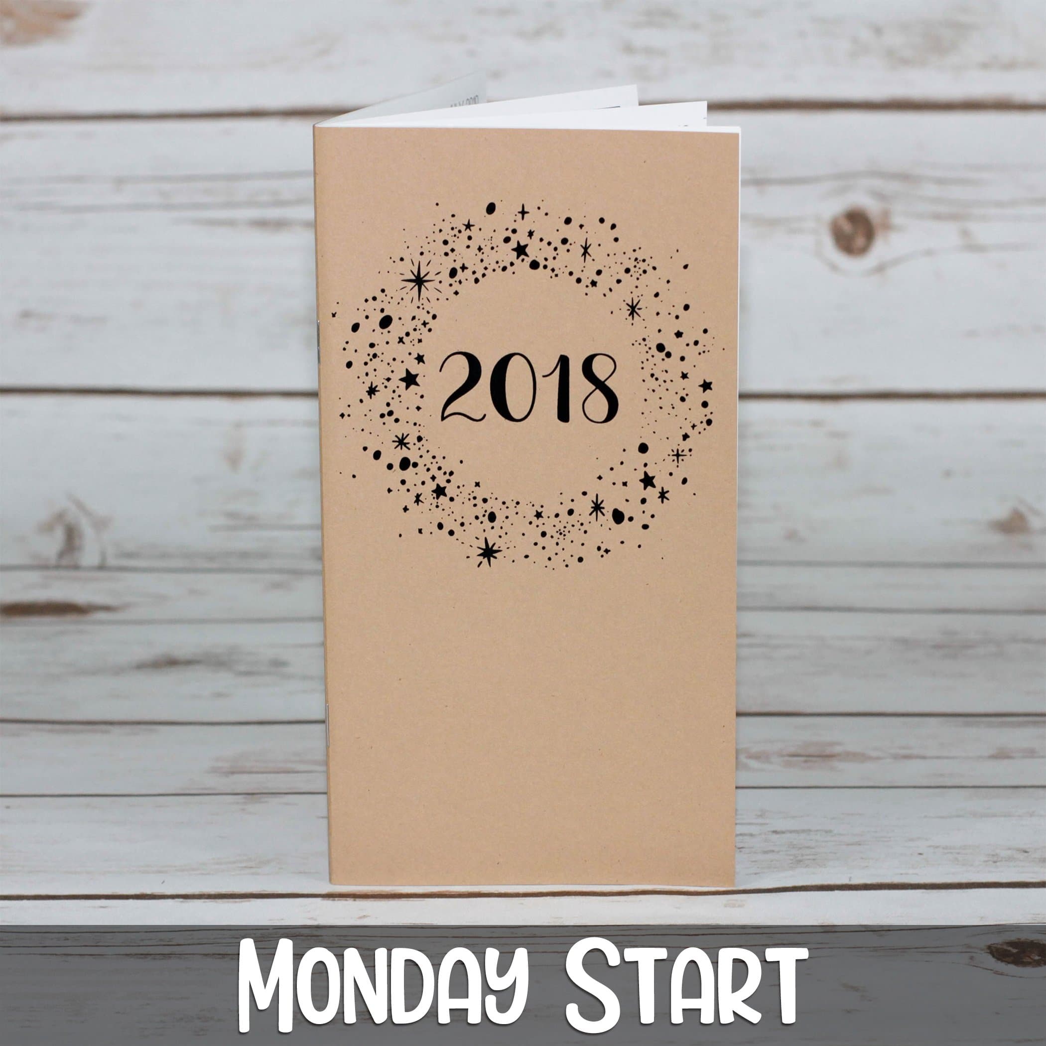 2018 Monthly Planner - Monday Start - Printed Cover - Insert for Standard Size Traveler's Notebook