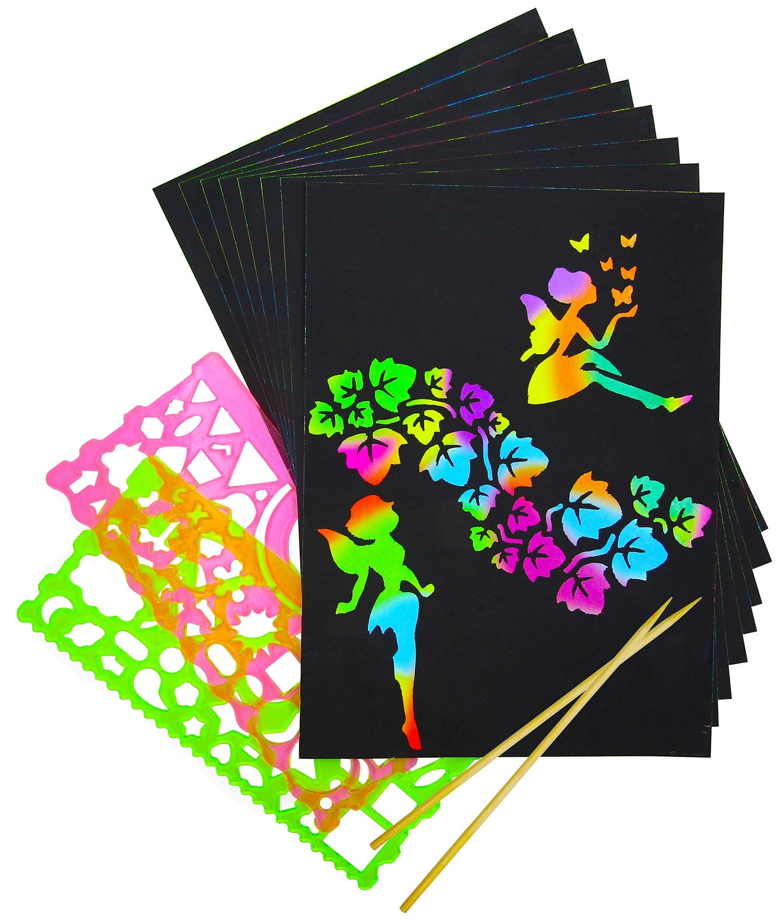 KECIABO Rainbow Scratch Paper, Mega Value 20 Sheet Rainbow Art Scratch Boards.(2 Stylus and 2 rulers)