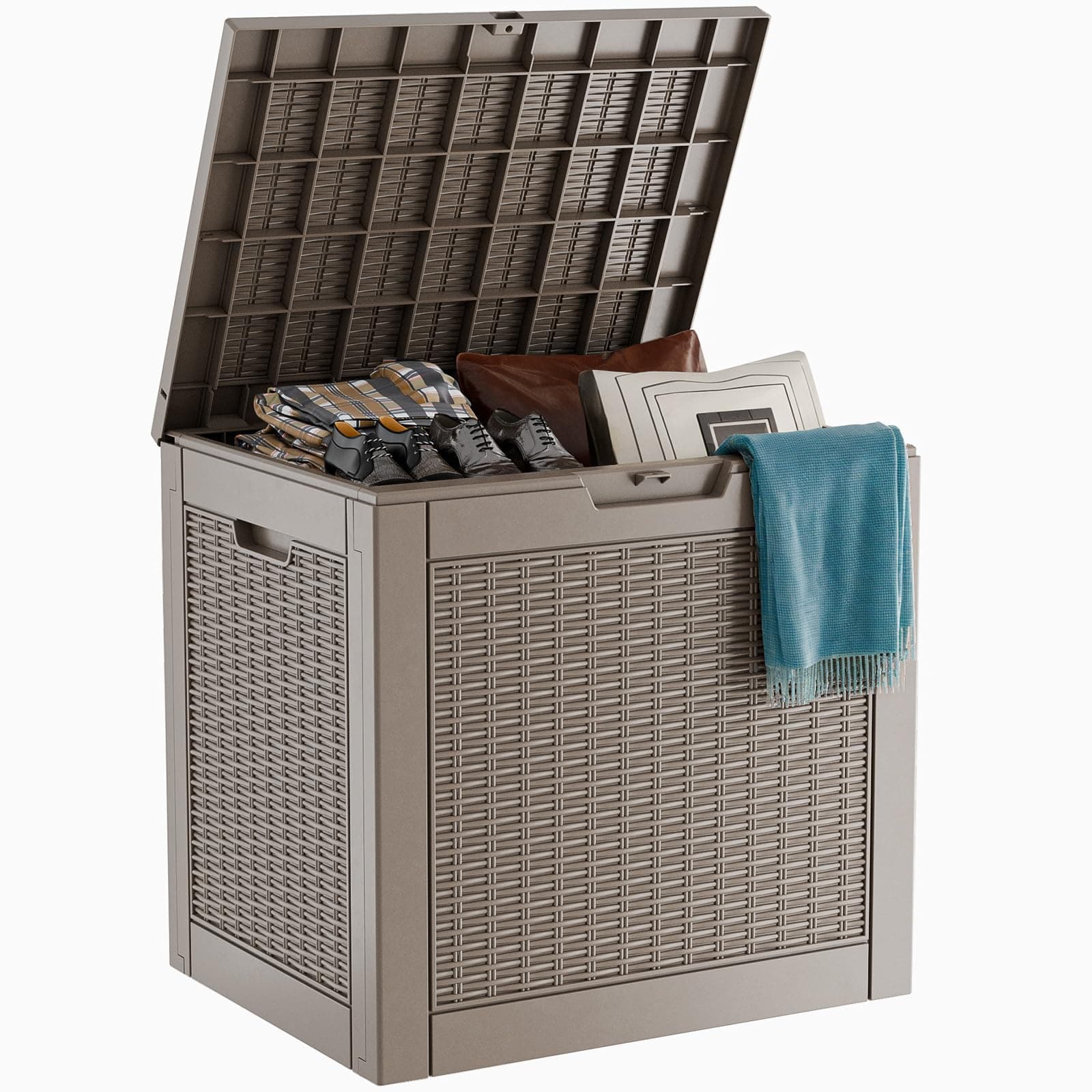 30 Gallon Resin Deck Box, Lockable Patio Outdoor Storage Box for Furniture, Garden Tools and Tools Storage, Waterproof Outside Storage Boxes - Grey