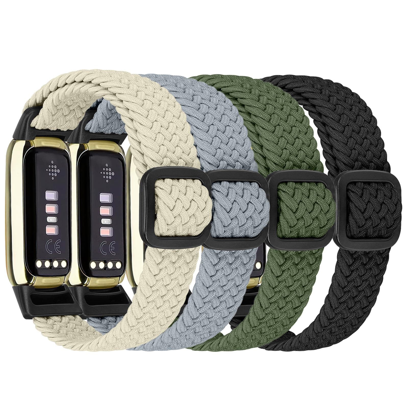 4 Pack Braided Stretchy Adjustable Straps Compatible for Fitbit Luxe for Women Men,Sport Elastic Nylon Cloth Wristbands for Fitbit Luxe