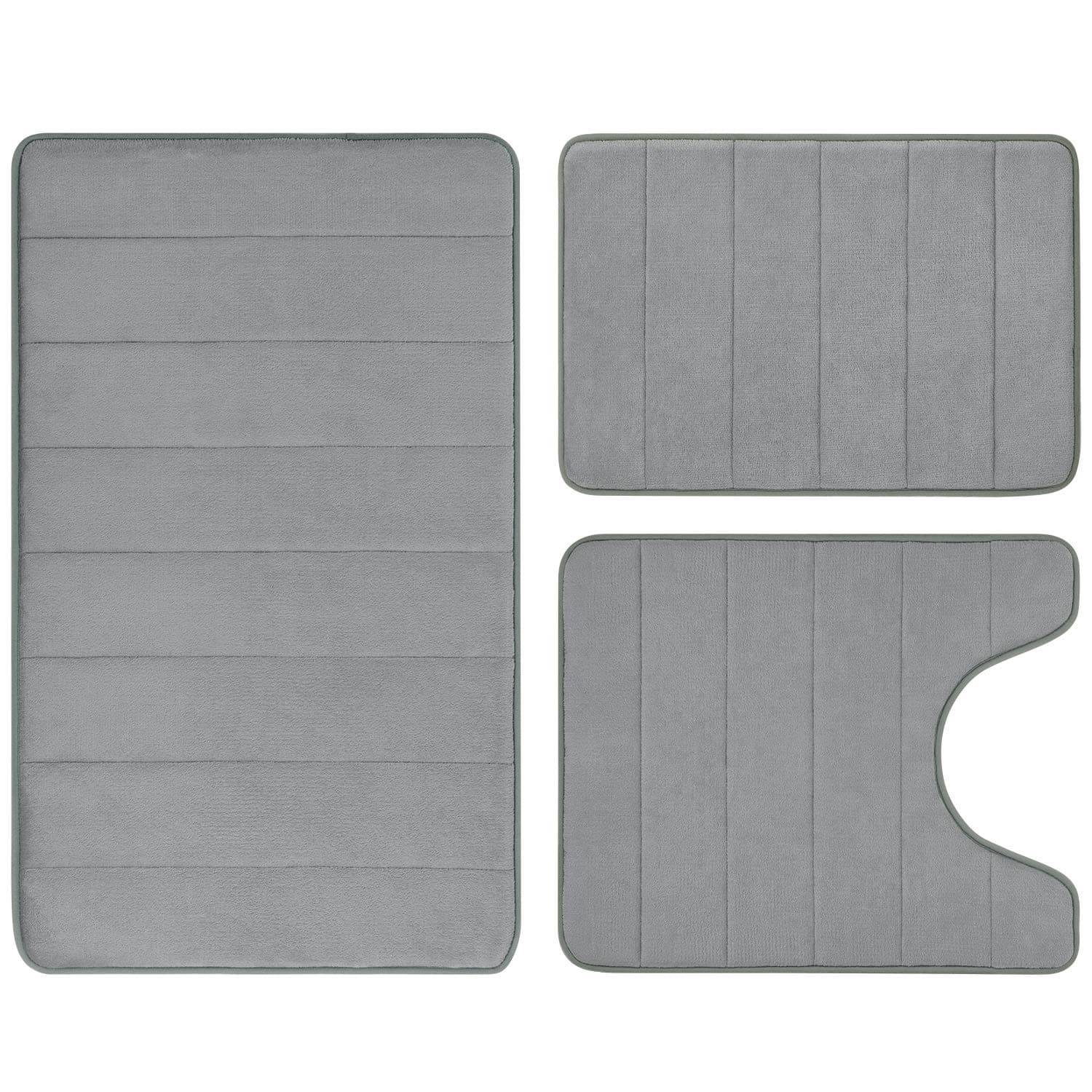 Bathroom Rug Set Memory Foam Non Slip Extra Soft Absorbent Machine Washable and Dry Pedestal Mat Set for Bathroom Floor Grey 3 Pieces