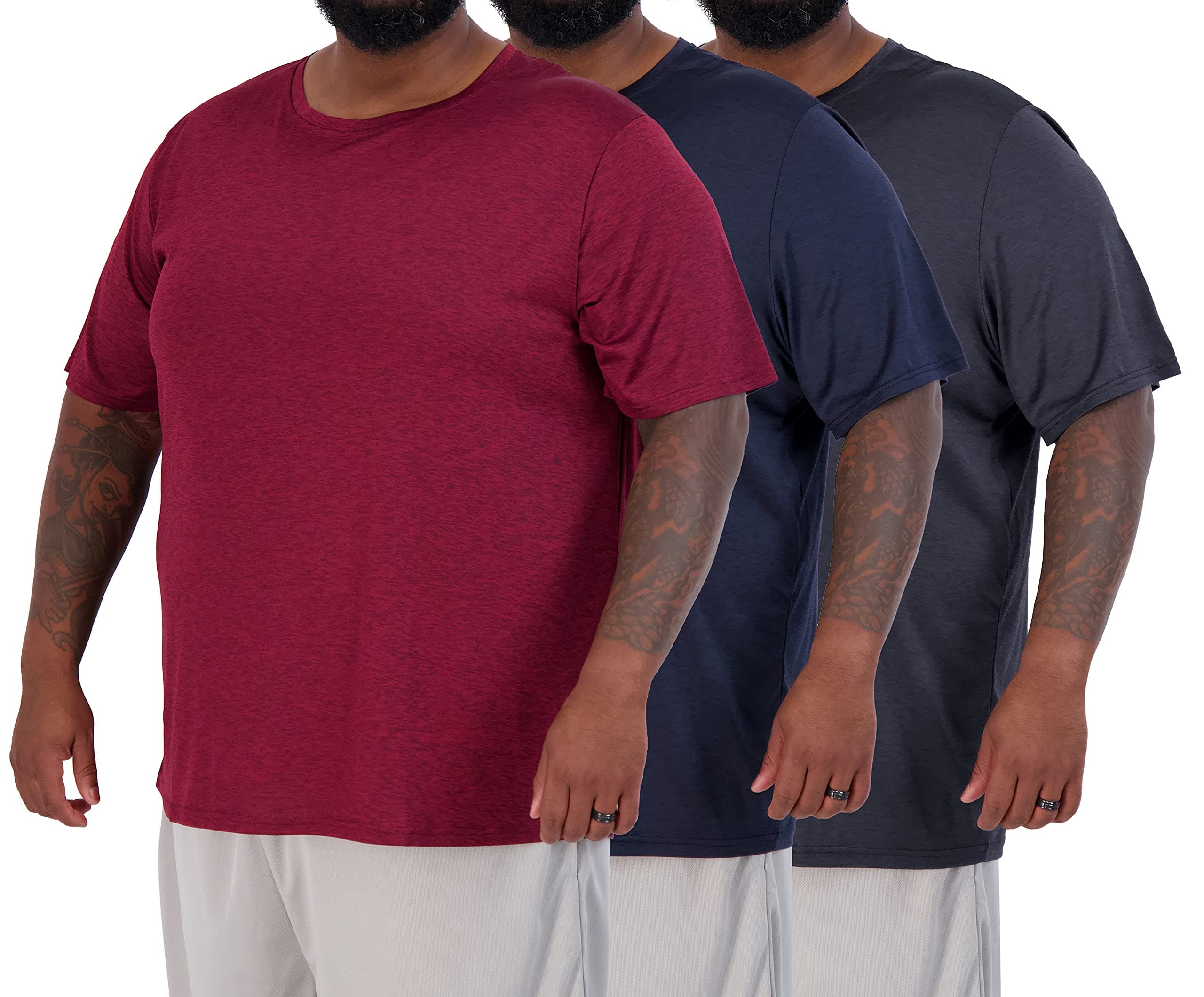 Real Essentials 3 Pack: Men’s Big & Tall Short Sleeve Dry Fit Crew Neck T-Shirt - Gym Workout Athletic Running Tee (3XT-5XT)