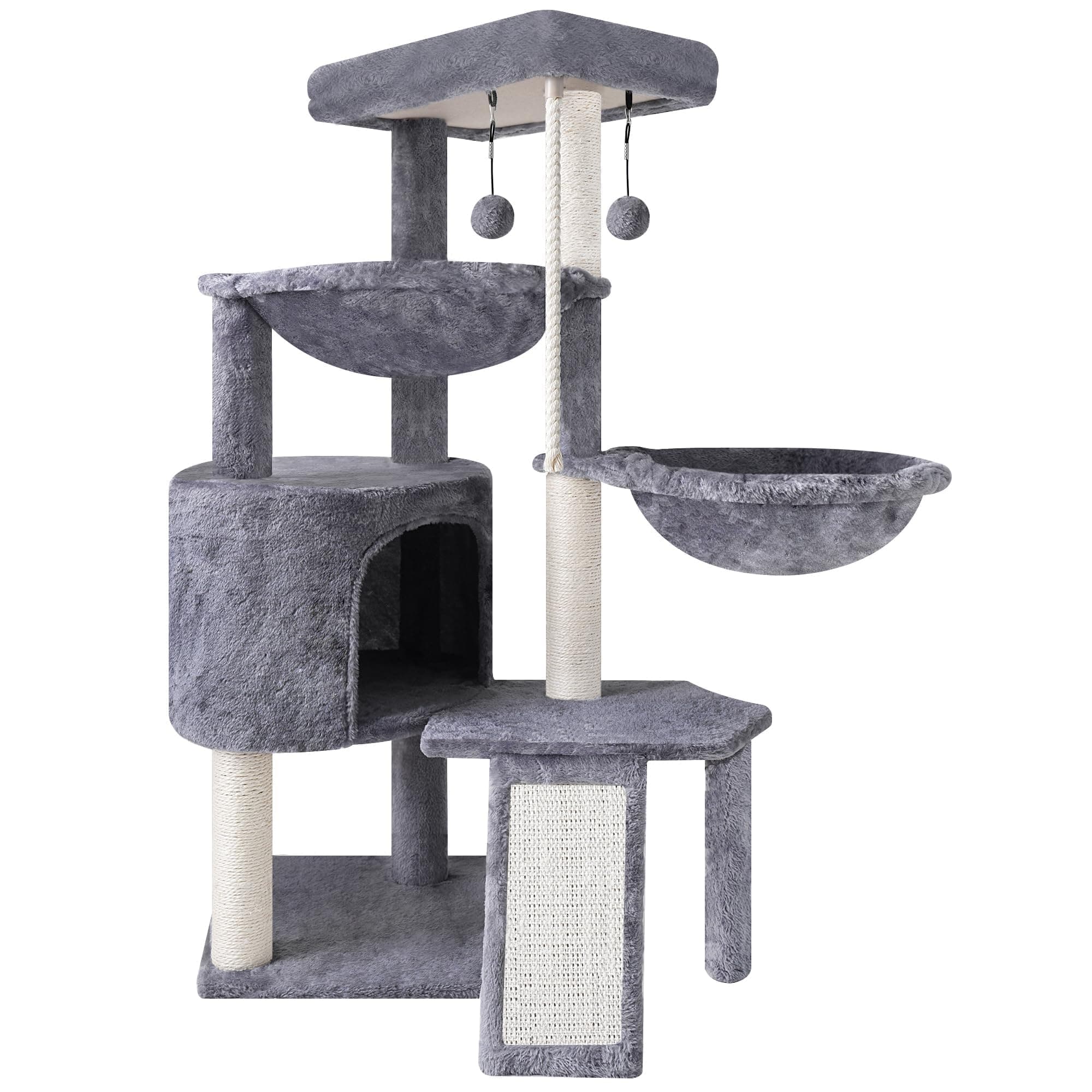 Smouatou Xin Three Layer Cat Tree with Cat Condo and Two Hammocks,Grey