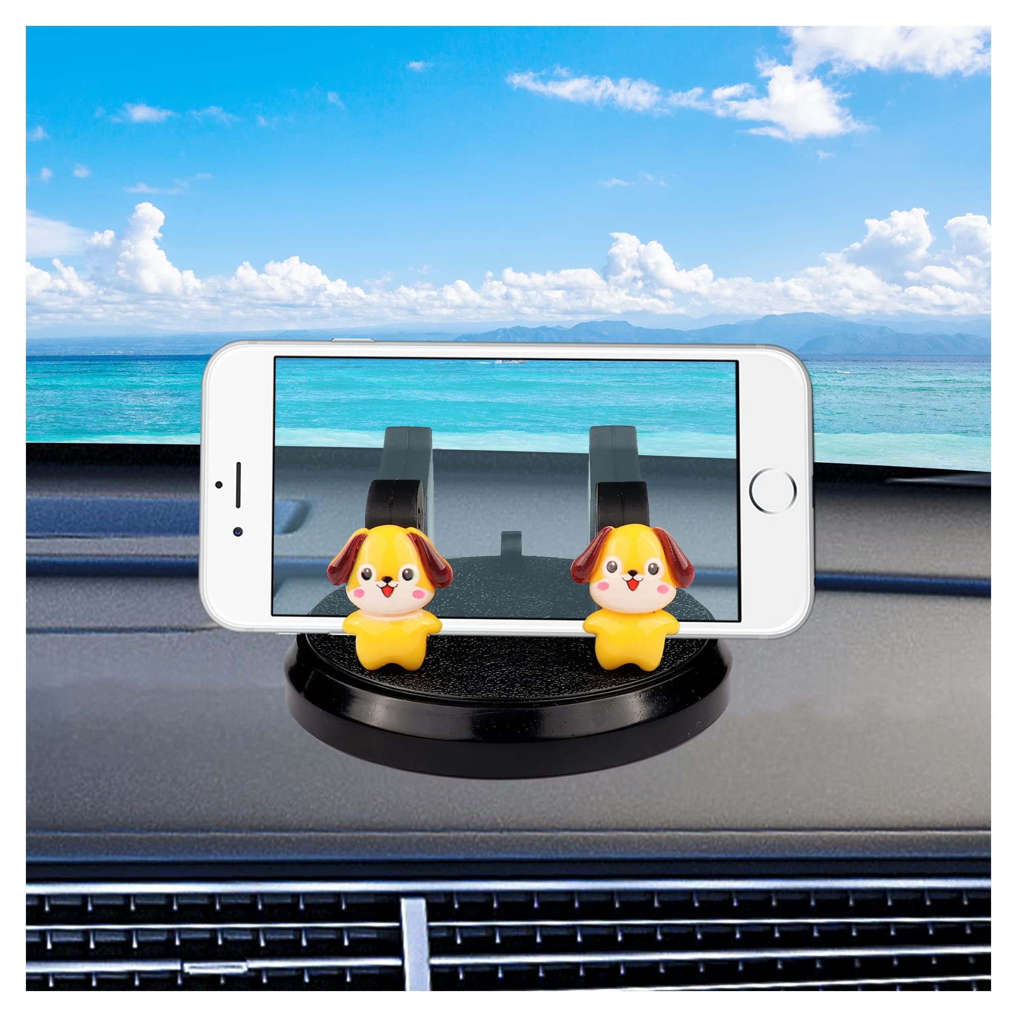 Dashboard Phone Holder for Car,[Swan shape design] Dashboard Cell Phone Holder,Anti-Shake Handsfree 360°Rotatable Car Phone Holder,Compatible iPhone 14 Pro Max / 13 Pro and All Smartphone (Cute dog)