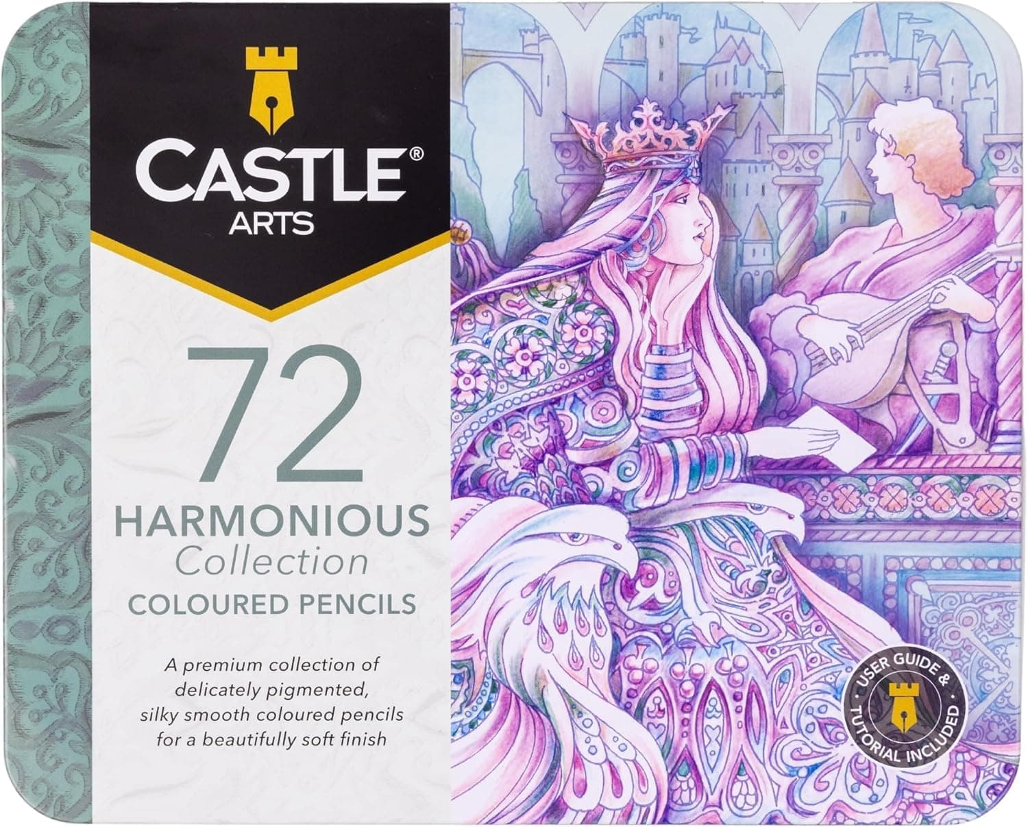 72 Harmonious Coloured Pencils Set | Wax-Based, Soft Core Coloured Pencils for Expert Blending | Unique Muted and Moody Palette for Adult Artists | Organised in Presentation Tin
