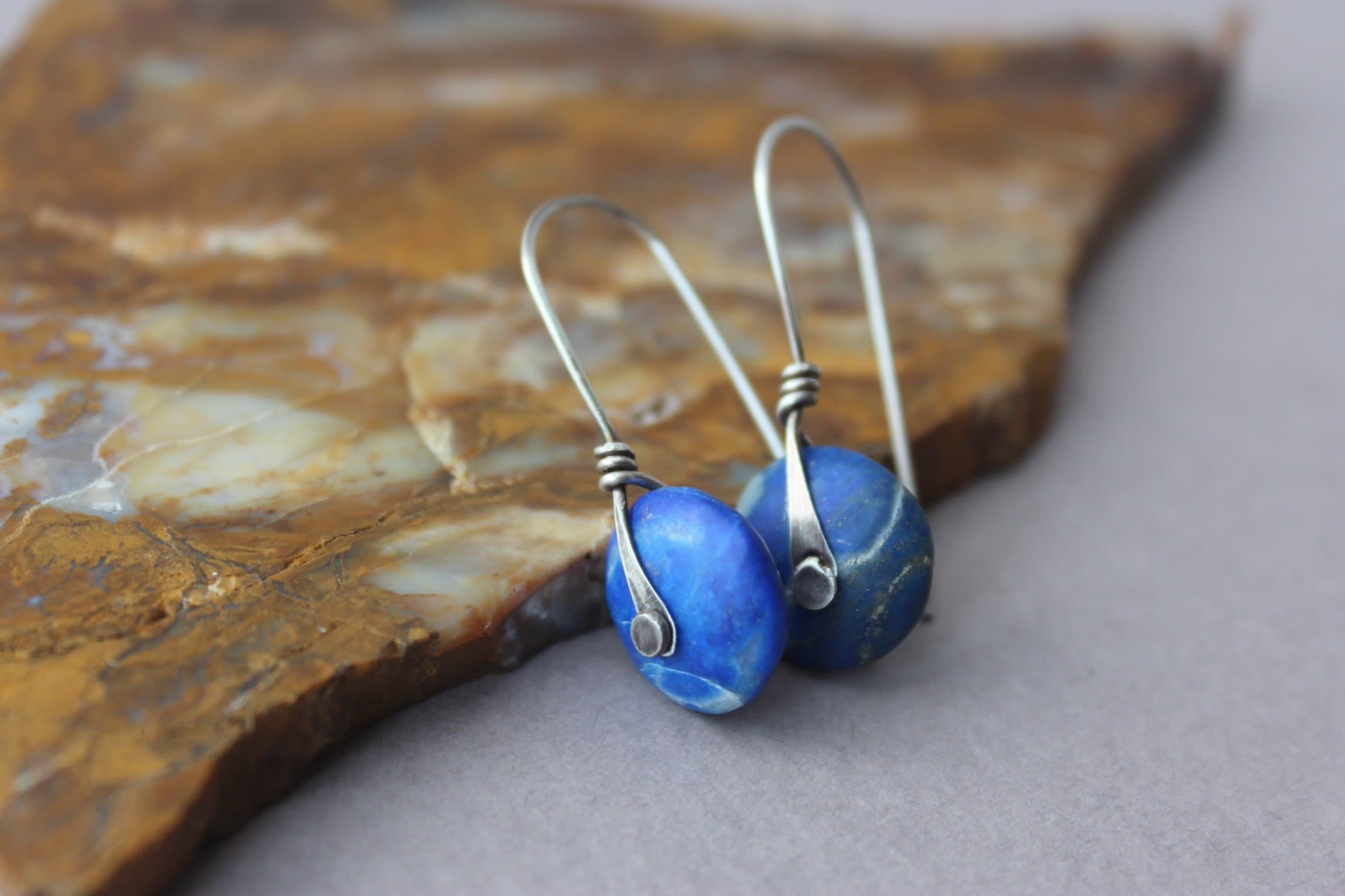 Antique Afghan Lapis Lazuli Bead Riveted Earring