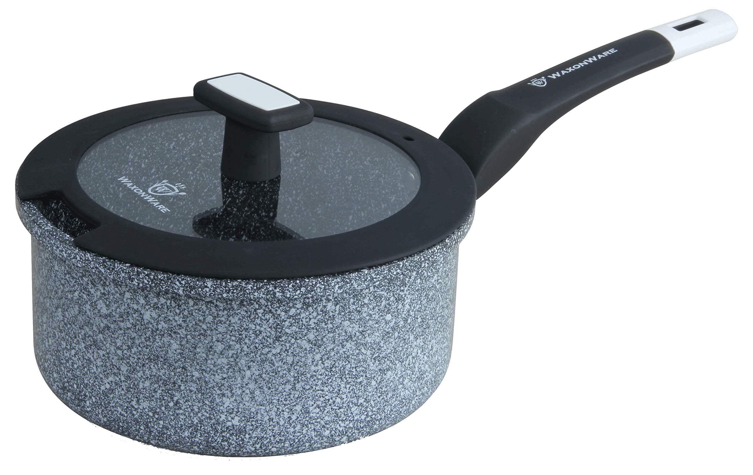 WaxonWare1.75 Quart Ceramic Nonstick Pan with Lid - Non Toxic Nonstick Cookware, Free of APEO, PFOA, PTFE, Cadmium, & Lead - Small Sauce Pan with Lid & Bakelite Stay-Cool Handle (STONETEC Series)