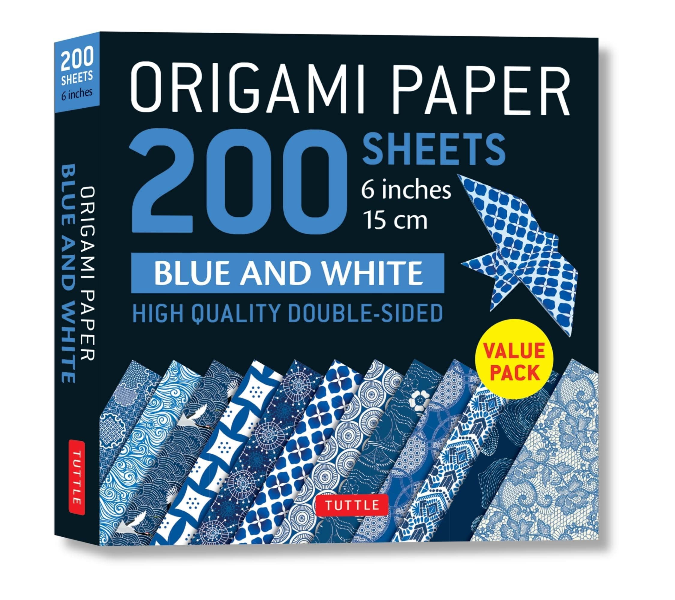 Origami Paper 200 sheets Blue and White Patterns 6" (15 cm): Double Sided Origami Sheets Printed with 12 Different Designs (Instructions for 6 Projects Included)