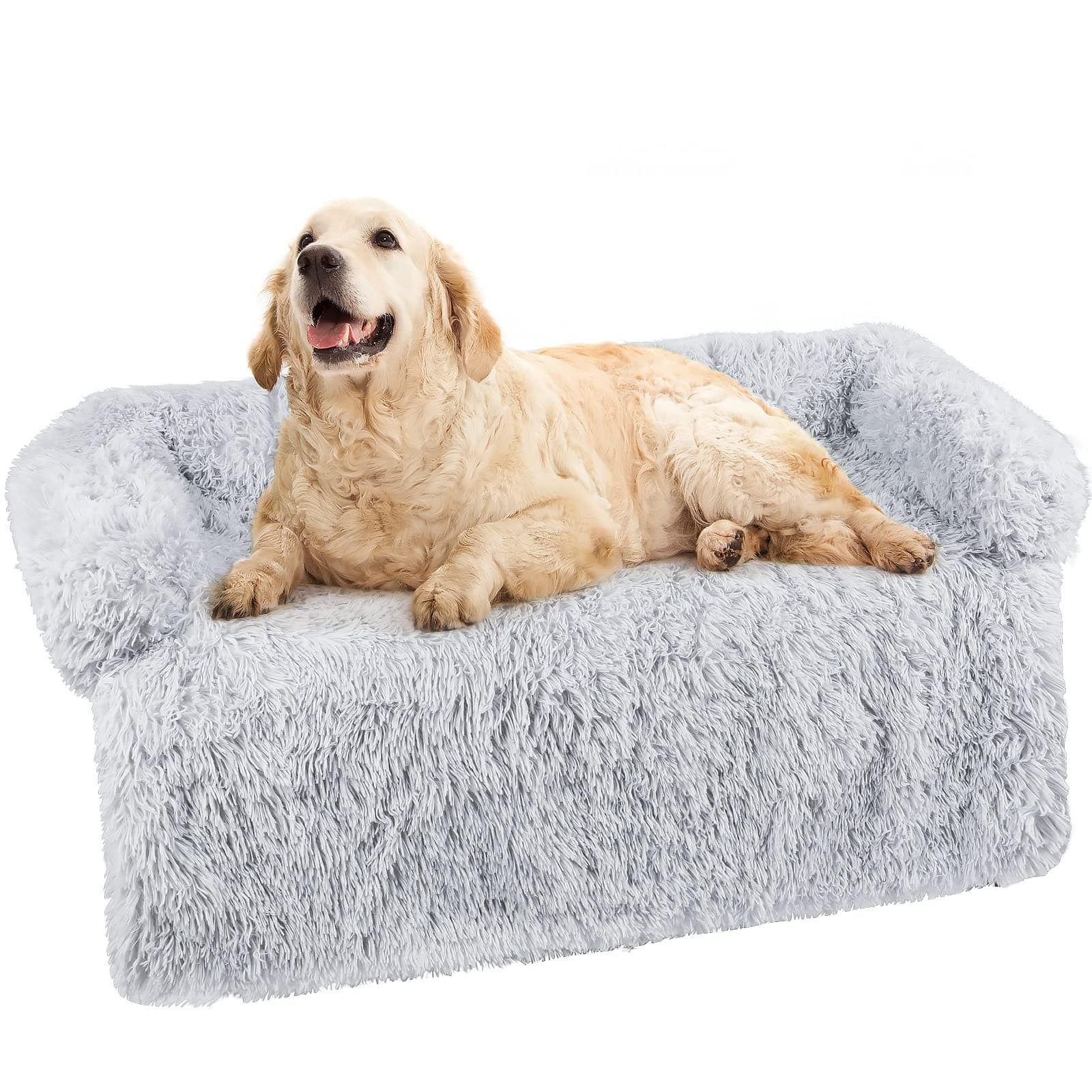 MORA PETS Dog Sofa Bed Dog Sofa Protector Waterproof Dog Sofa Cover Couch Dog Bed Pet Blanket Soft Neck Bolster Washable Plush Comfy Grey 102x89cm Pet Rebellion Sofa Cover for Dogs