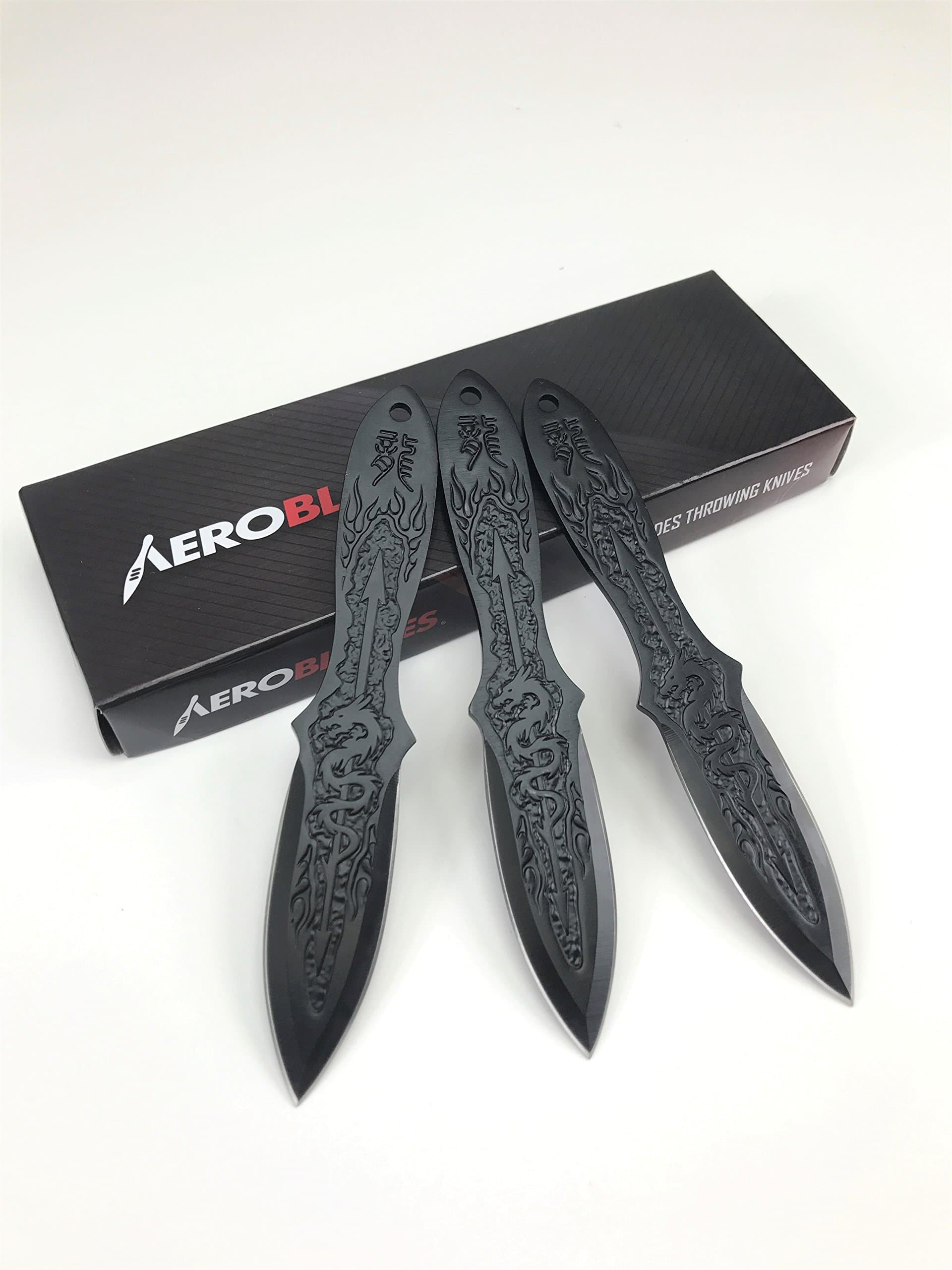 3 Pcs Set Dragon Etched Throwing Knife (AB1BKS)