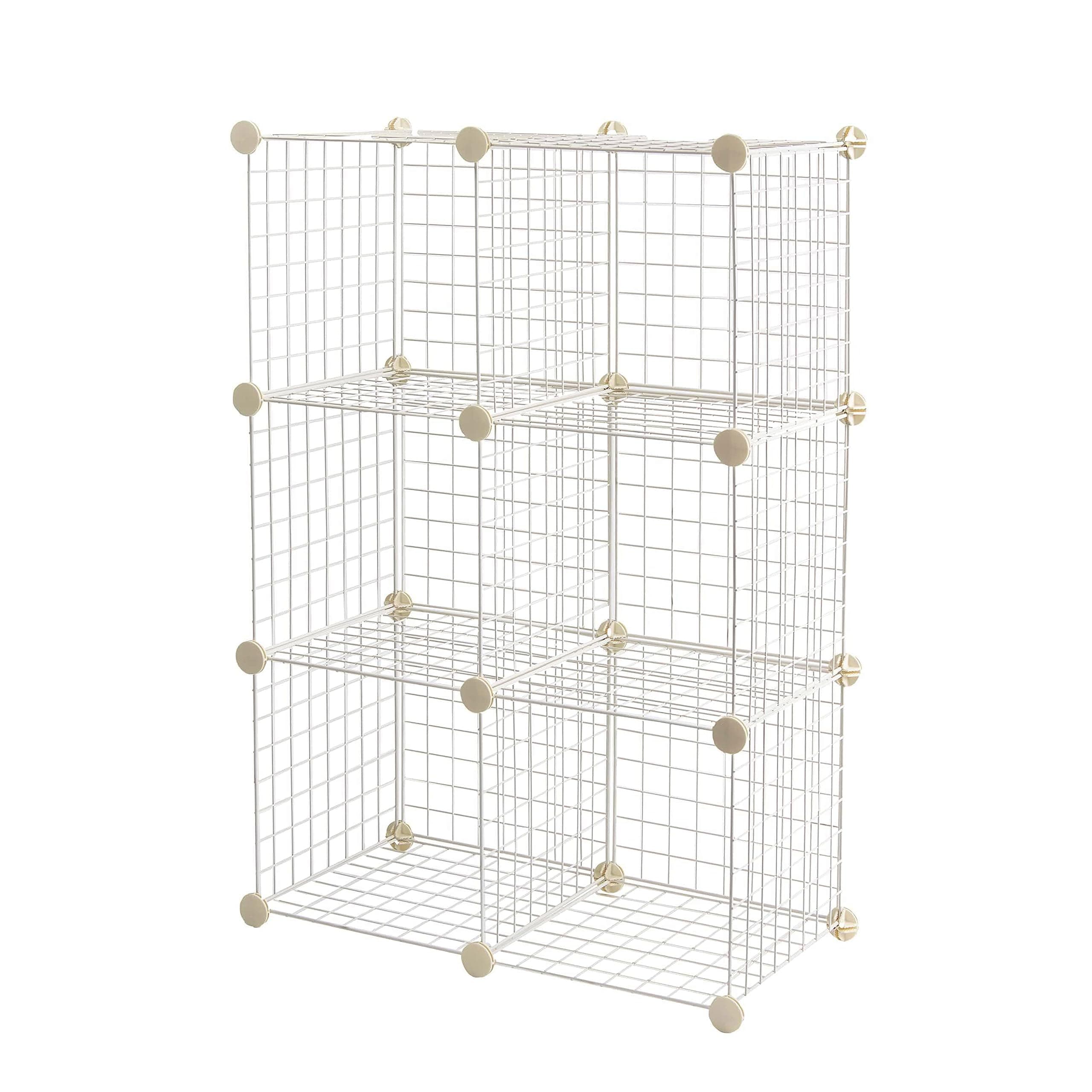 Amazon Basics 6 Cube Wire Grid Stackable Storage Shelves, 66 x 32 x 96.5 cm, White