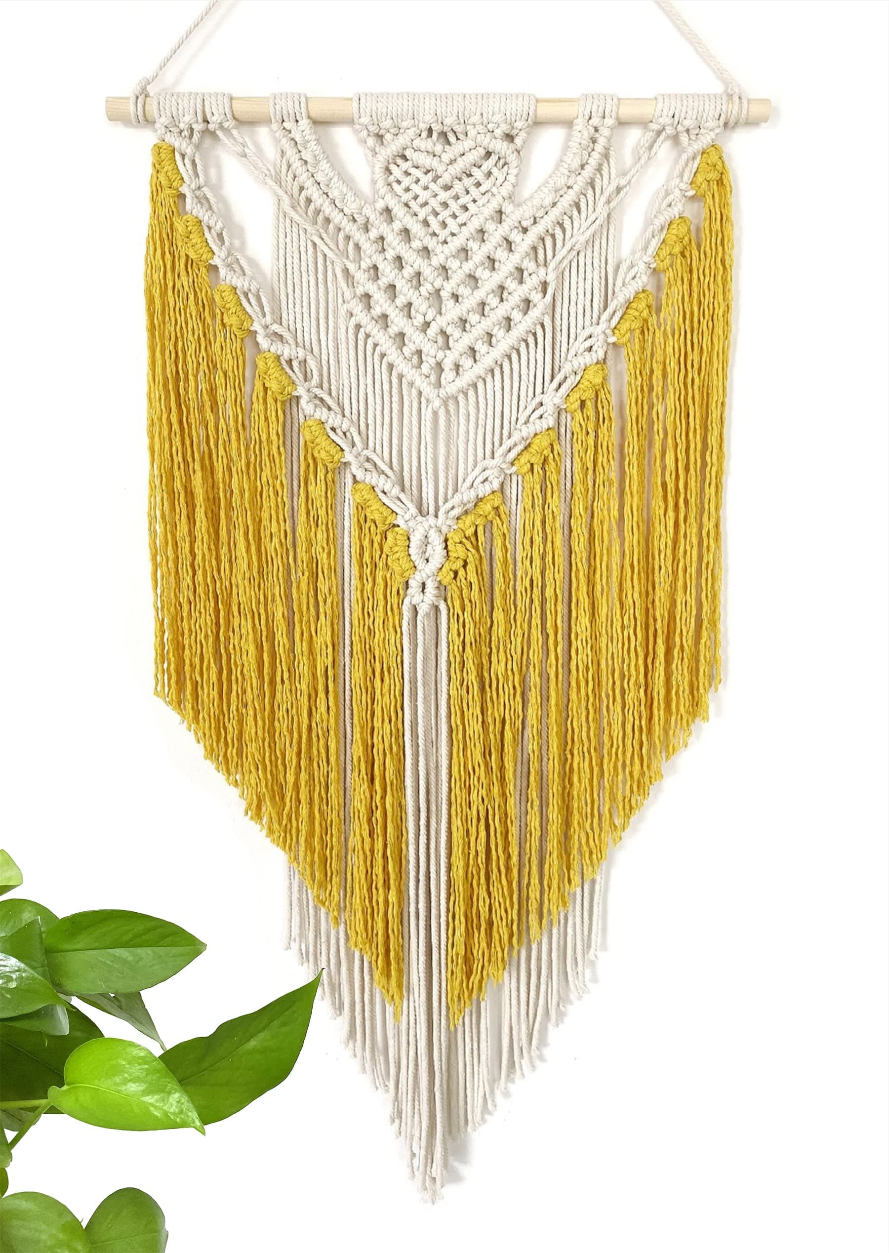 Youngeast 100% Handmade Boho Macrame Wall Hanging Home Décor Art Home Décor,31 x 16 Inches Yellow