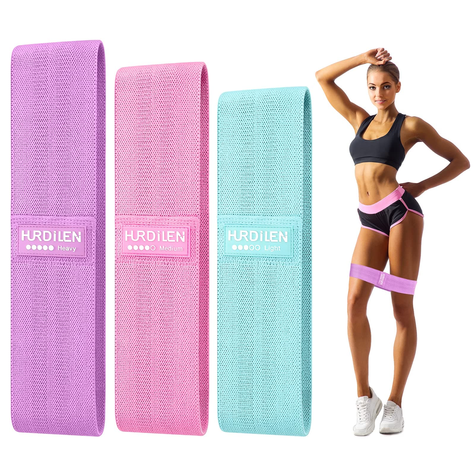 Hurdilen Resistance Bands Loop Exercise Bands,Workout Bands Hip Bands Hip Resistance Band for Legs and Butt,Activate Glutes and Thigh