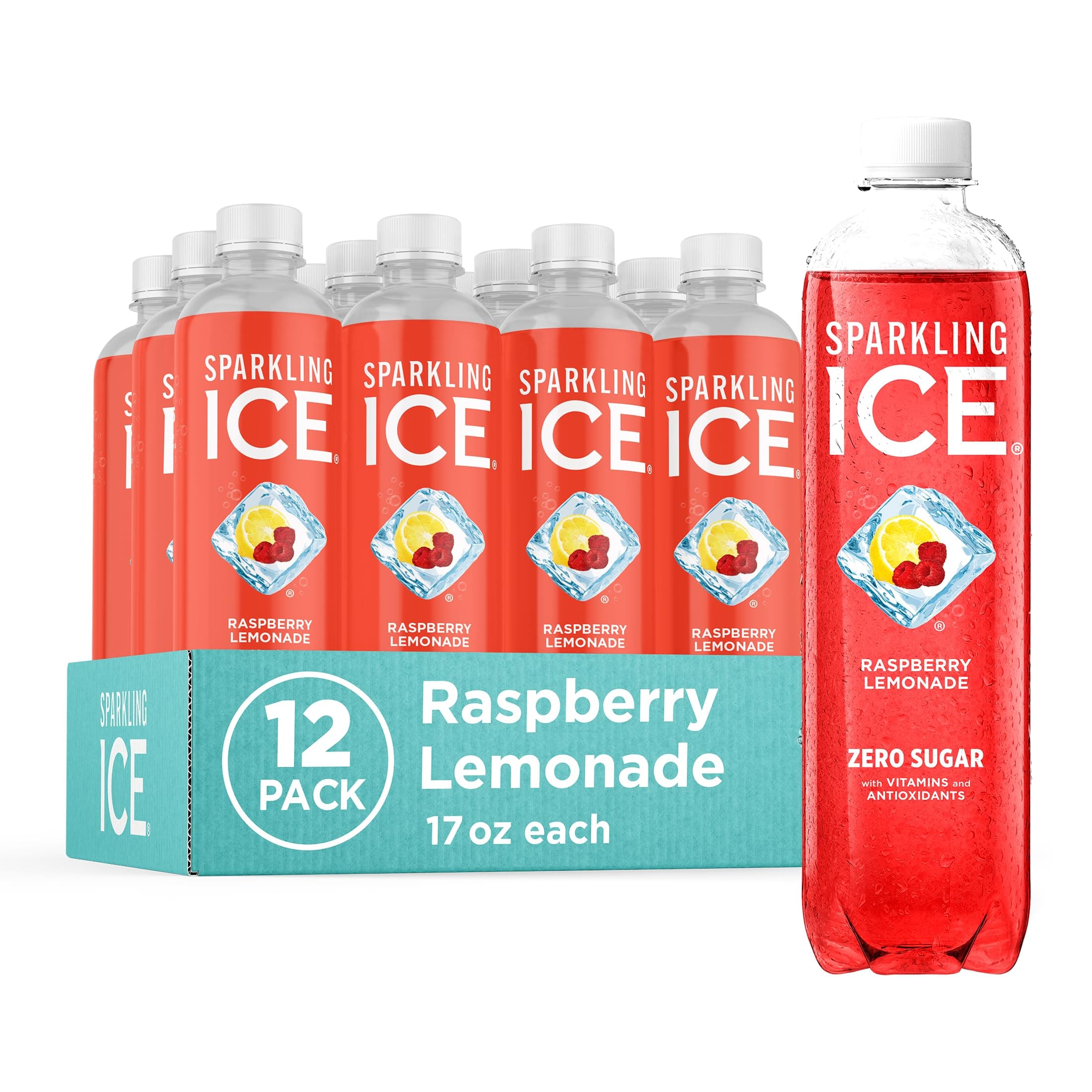 Raspberry Lemonade Sparkling Water, Zero Sugar Flavored Water, with Vitamins and Antioxidants, Low Calorie Beverage, 17 fl oz Bottles (Pack of 12)