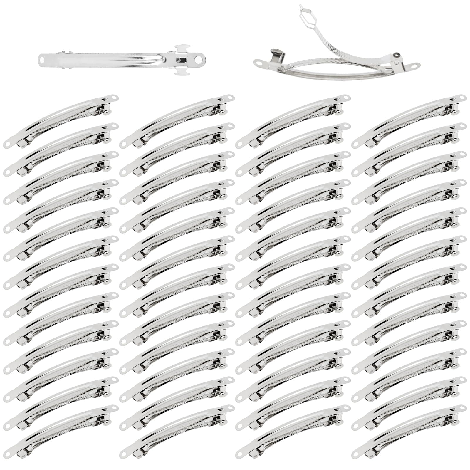 50 Pack 8cm/3 Inch Plain Blank Silver Metal DIY Craft French Barrettes Automatic Spring Snap Hair Clips Clasps Accessories for Women Girls Teens