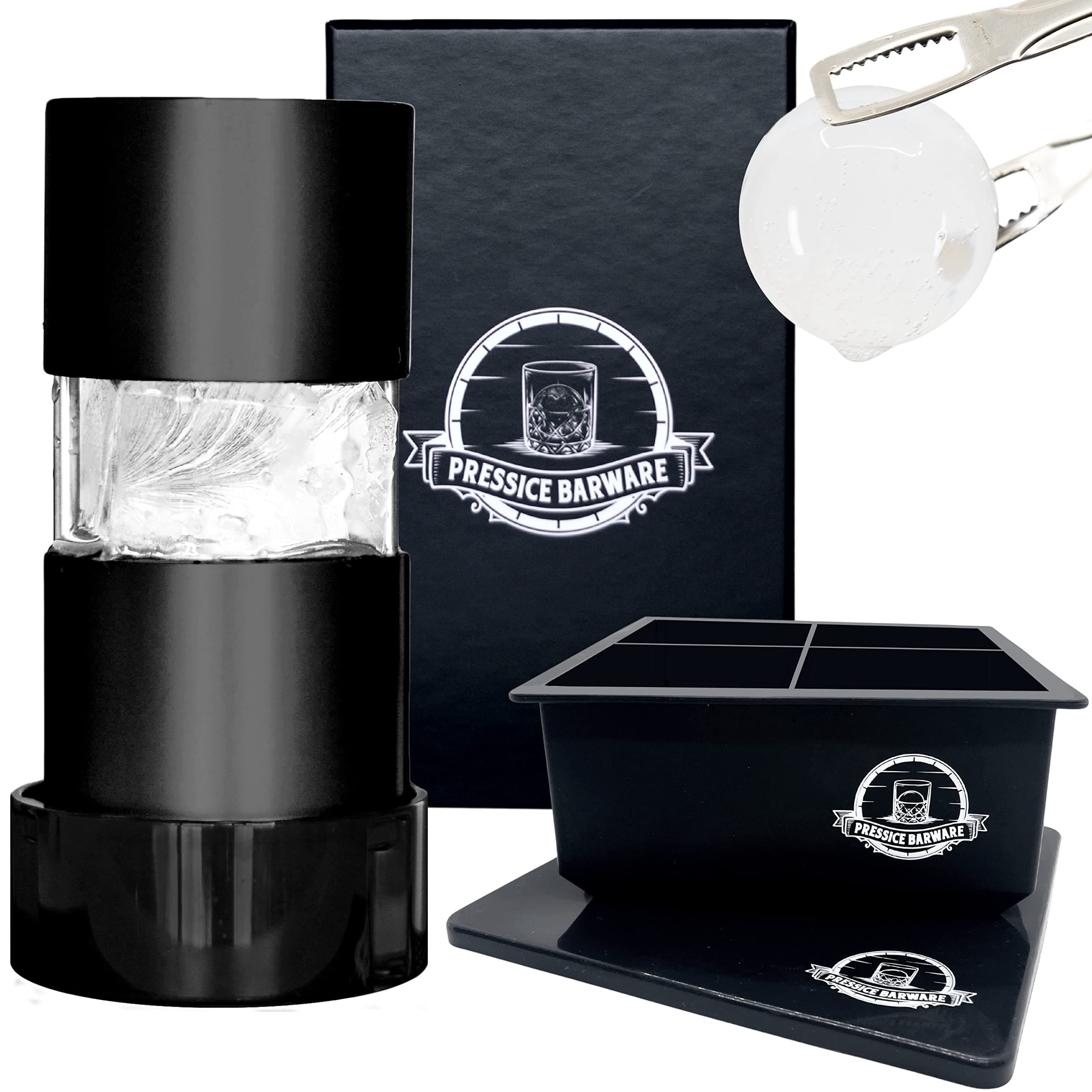 Ice Ball Press – Precision-Crafted Aluminum – Create Effortless Large Spheres – Includes Ice Tray – Made in the USA (Black Finish)