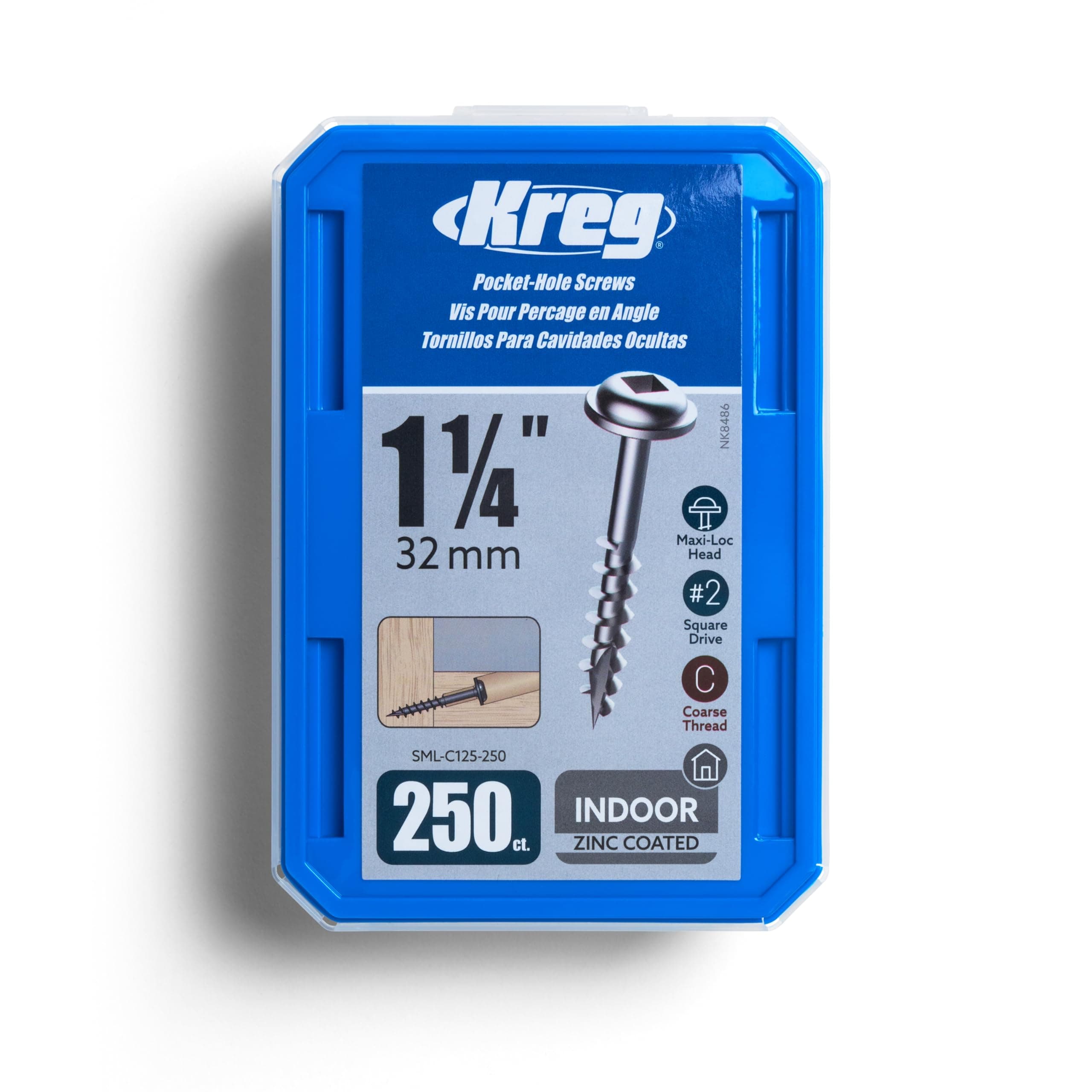 SML-C125-250 1-1/4" Coarse Thread Number 8 Zinc Coated Pocket Hole Screws (250 Count)