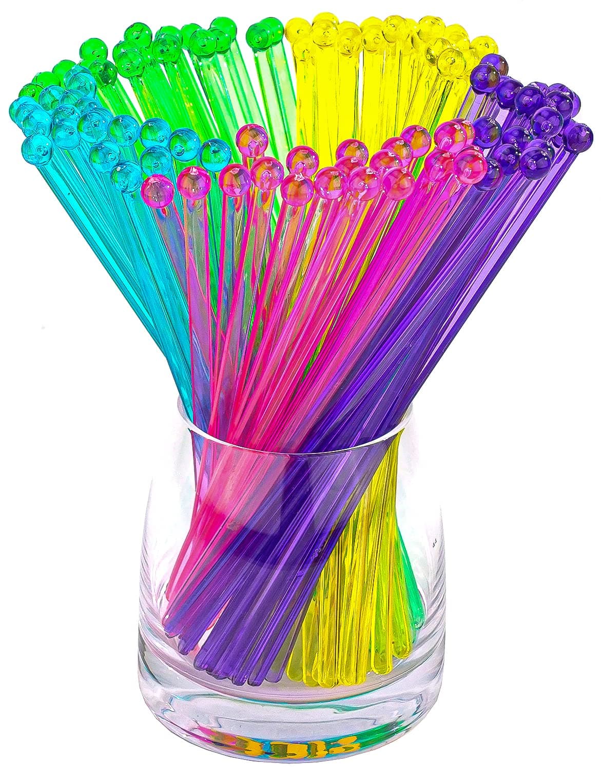 hapray 100-PCS 5 Colol Plastic Swizzle Sticks, Crystal Cake Pops, Cocktail Coffee Drink Stirrers, Stir Sticks, 7.24 Inch (Pink, Yellow, Blue, Purple, Green)