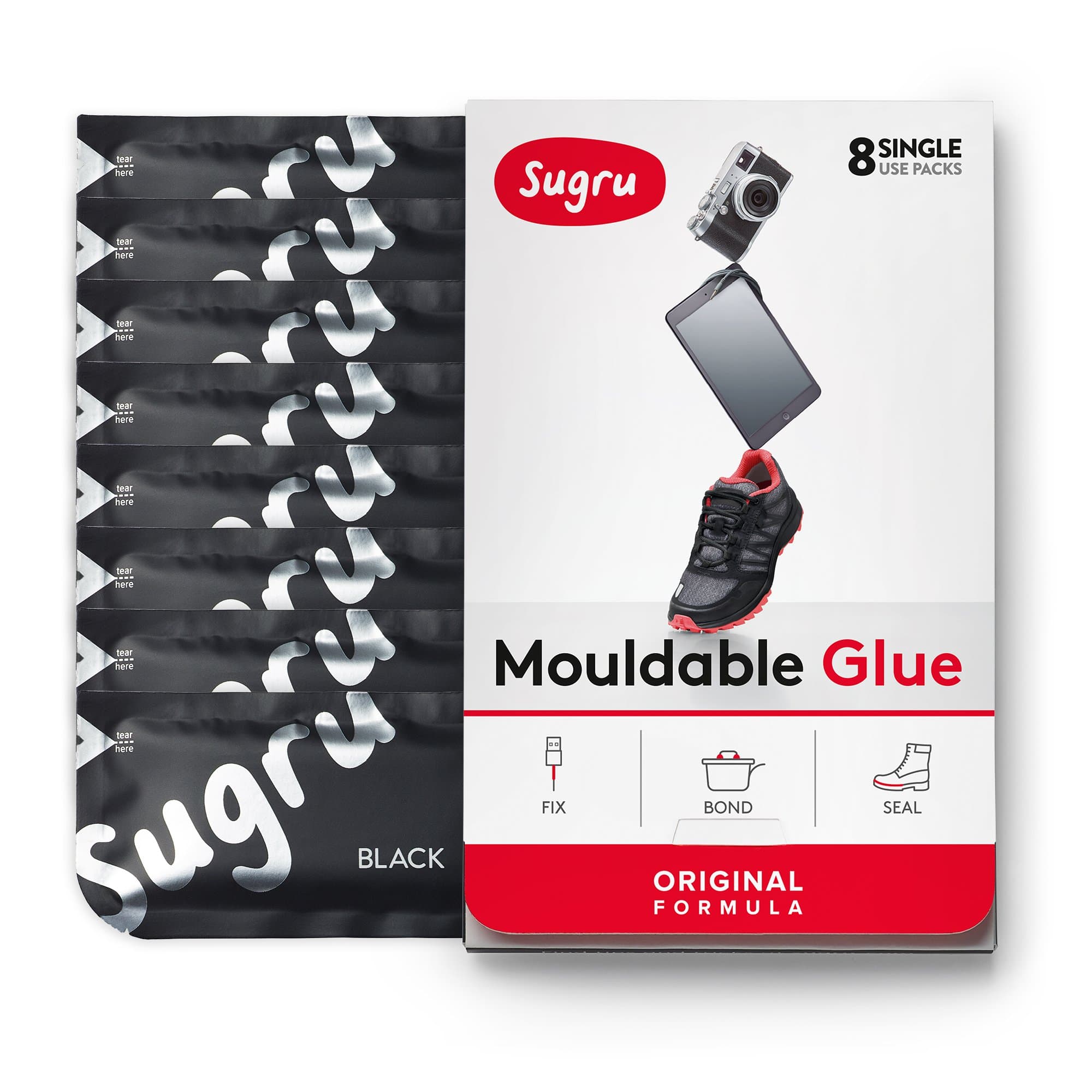 SugruMouldable Glue - Original Formula - All-Purpose Adhesive, Advanced Silicone Technology - Holds up to 2 kg - Black 8-Pack