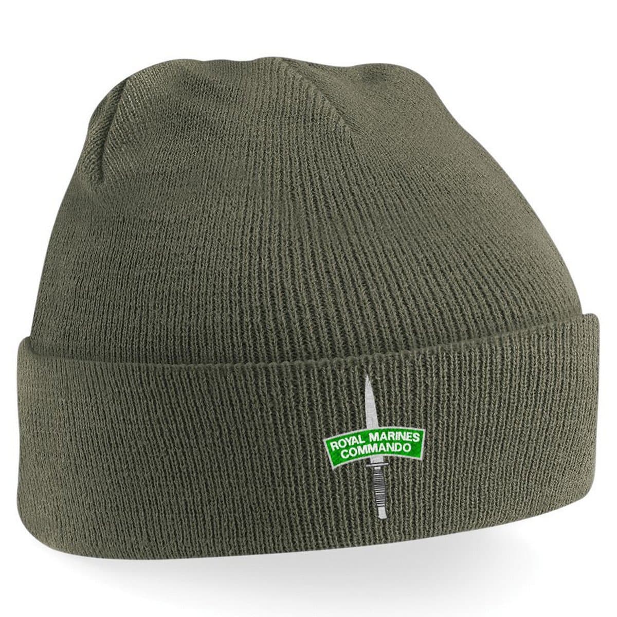 Embroidered Royal Marine Commando Beanie Hat - Cap (Olive)