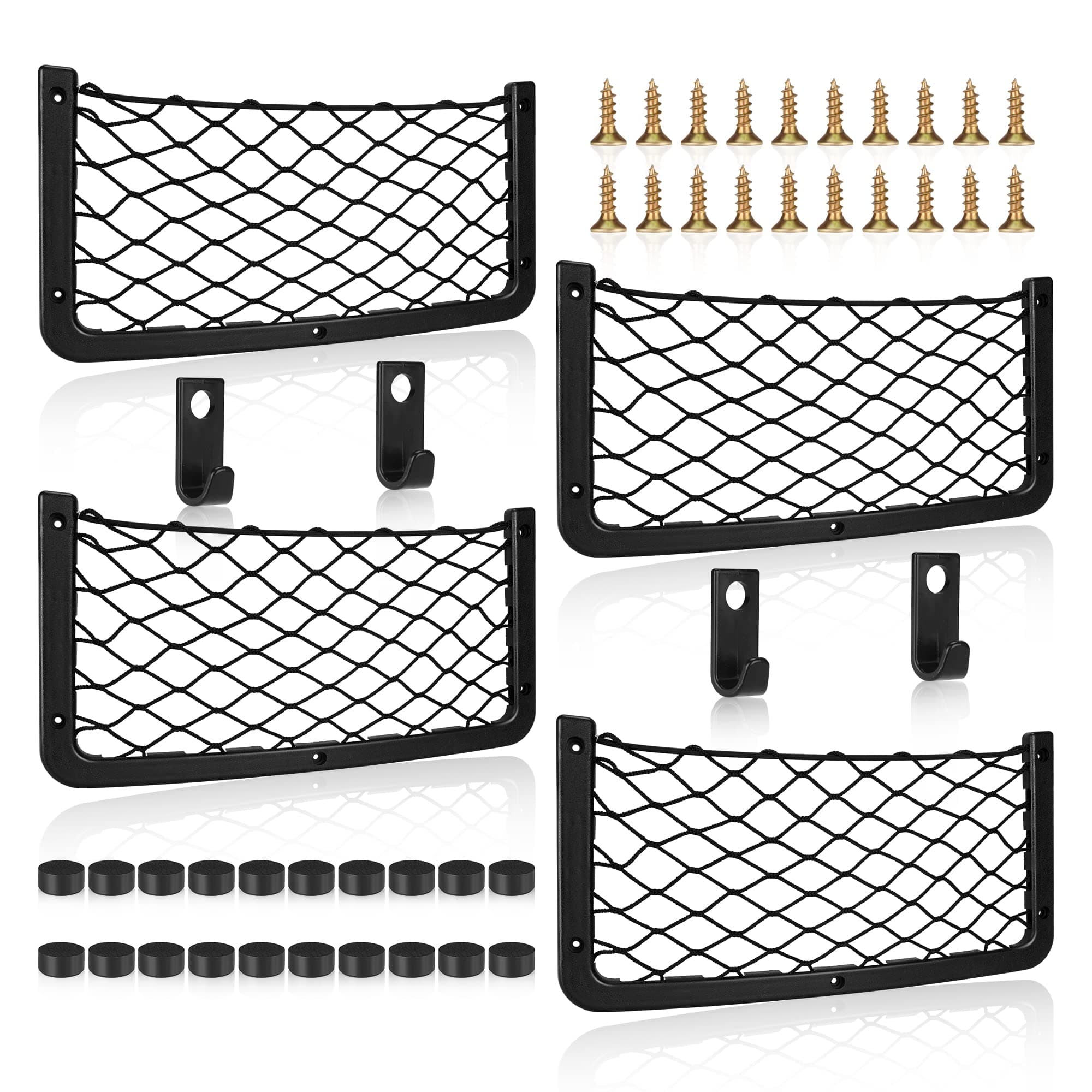 EINESIN 4 Pcs Storage Nets for Campervans, Elastic Trunk Storage Bag with Plastic frame,Van Motorhome Caravan Boat Car Storage Solutions Accessories for Storing Phone/Water Bottle/Toiletry
