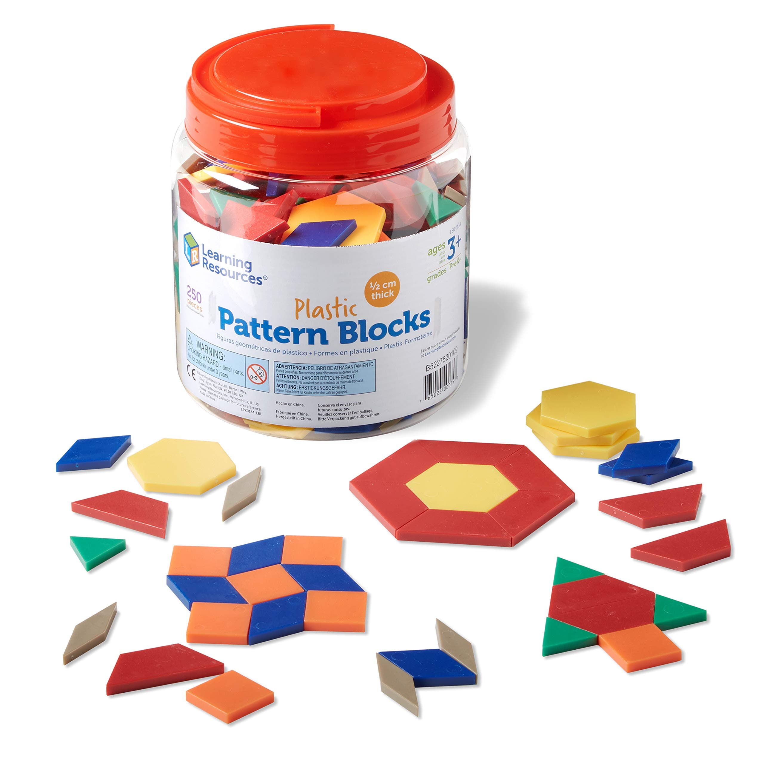 Plastic Pattern Blocks (Set of 250), Multicolor