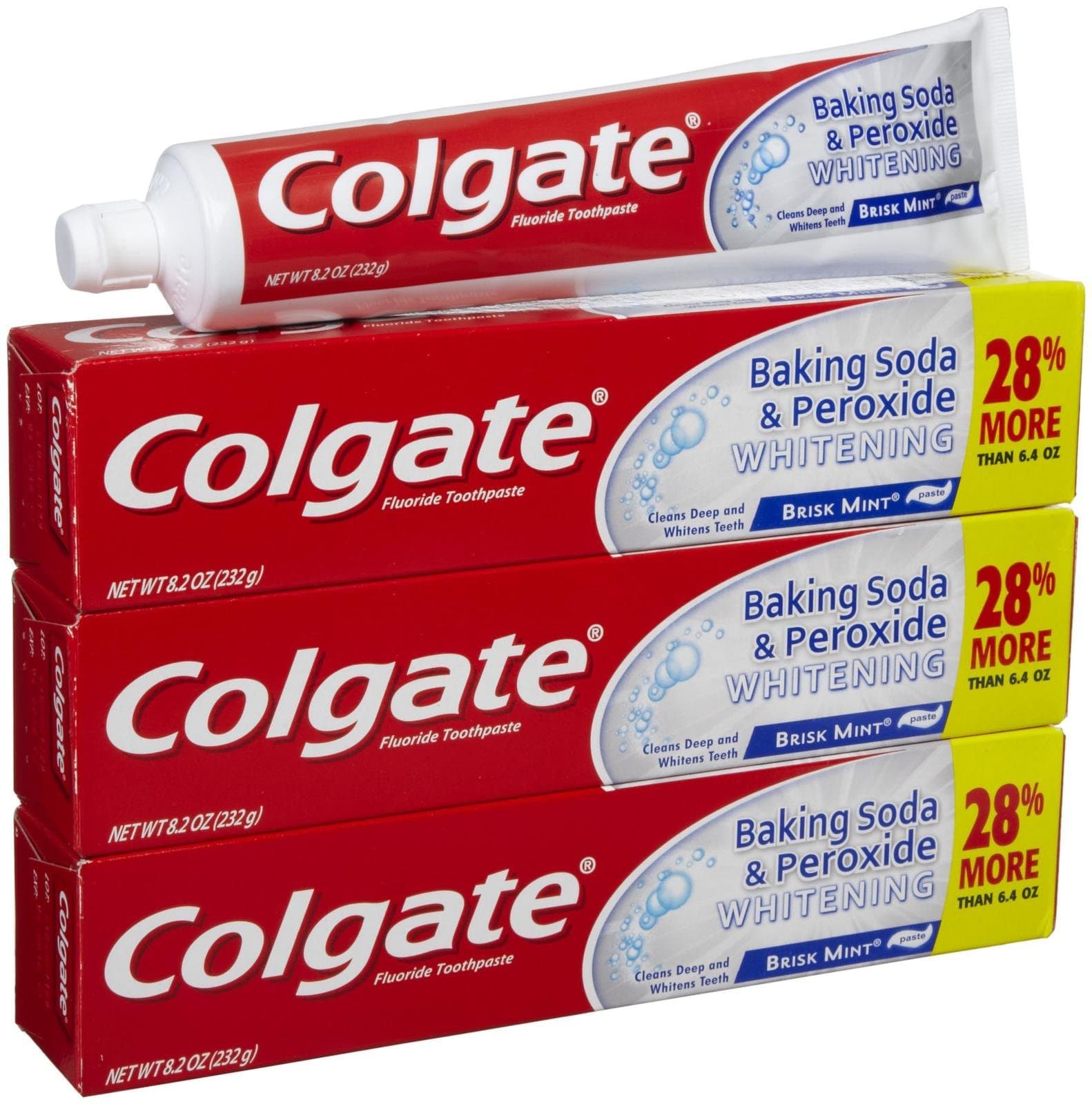 Colgate Baking Soda and Peroxide Whitening Toothpaste, Brisk Mint - 8.2 Ounce (3 Pack)