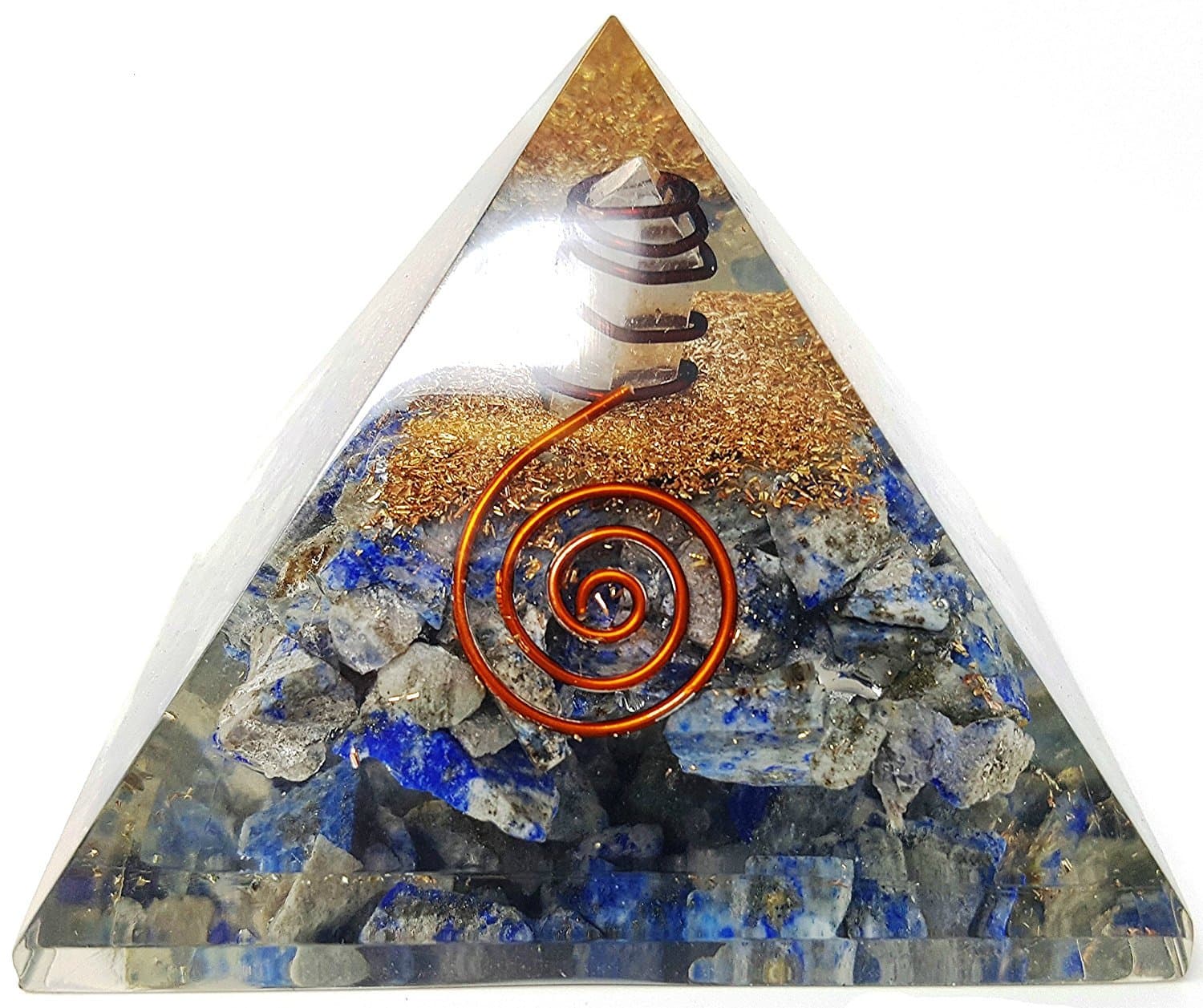 Lapis Lazuli Crystal Orgone Pyramid Kit/Includes 4 Crystal Quartz Energy Points/EMF Protection Meditation Yoga Energy Generator