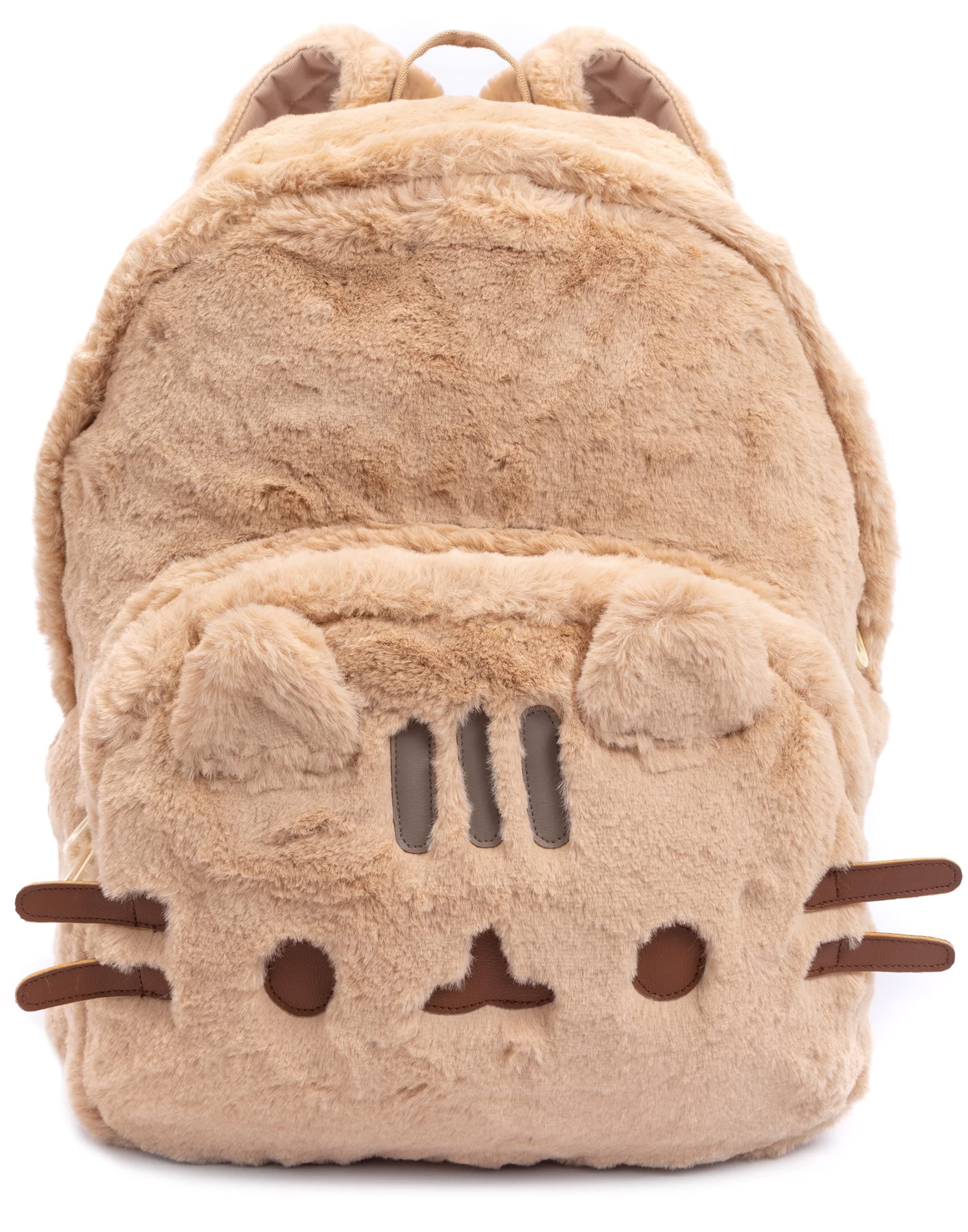 Pusheen the Cat Beige Fluffy Rucksack | 3D Ears Backpack with Padded Straps | 16 Inch School Travel Daypack | Laptop Gym Bag | Pusheen Merch