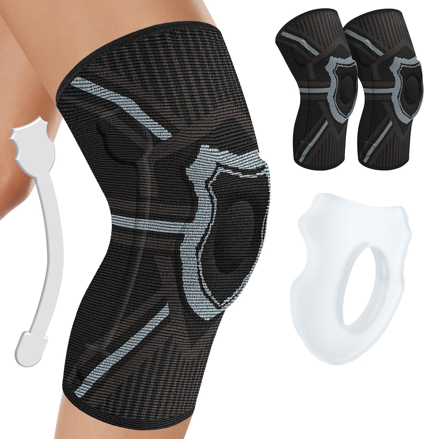 Knee Support Brace 2 Pack,Knee Brace Compression Sleeve for Men and Women,for Arthritis,Ligament Injury,Meniscus Tear,Joint Pain,MCL,ACL,Tendonitis,Sports,Running,Squats(M)