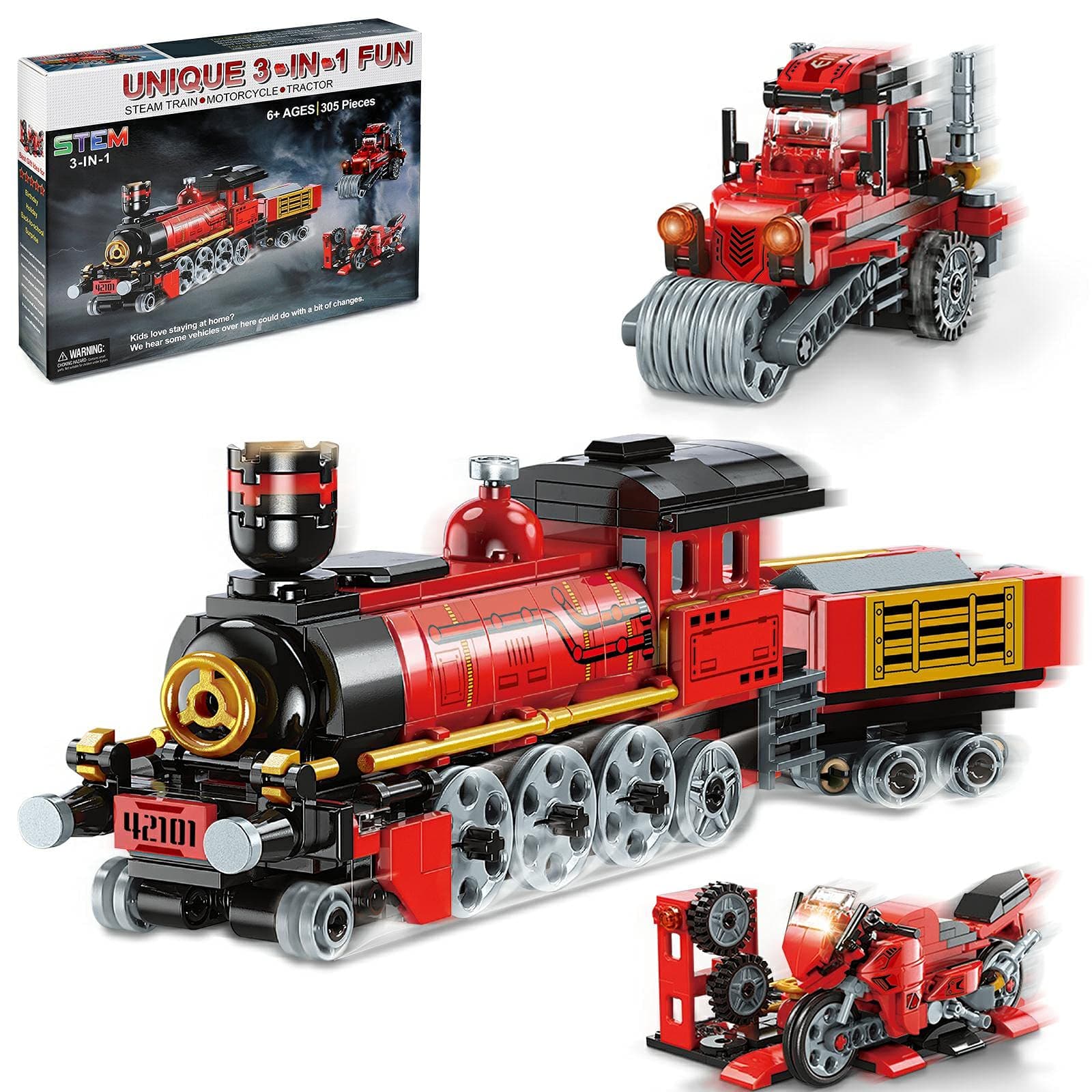 Train Building Sets for Boys 6-10, 3 in 1 City Creator Building Kit, Creative STEM Projects for Kids Ages 6 7 8 9 10 11 12, New 2023 (305 Pieces)