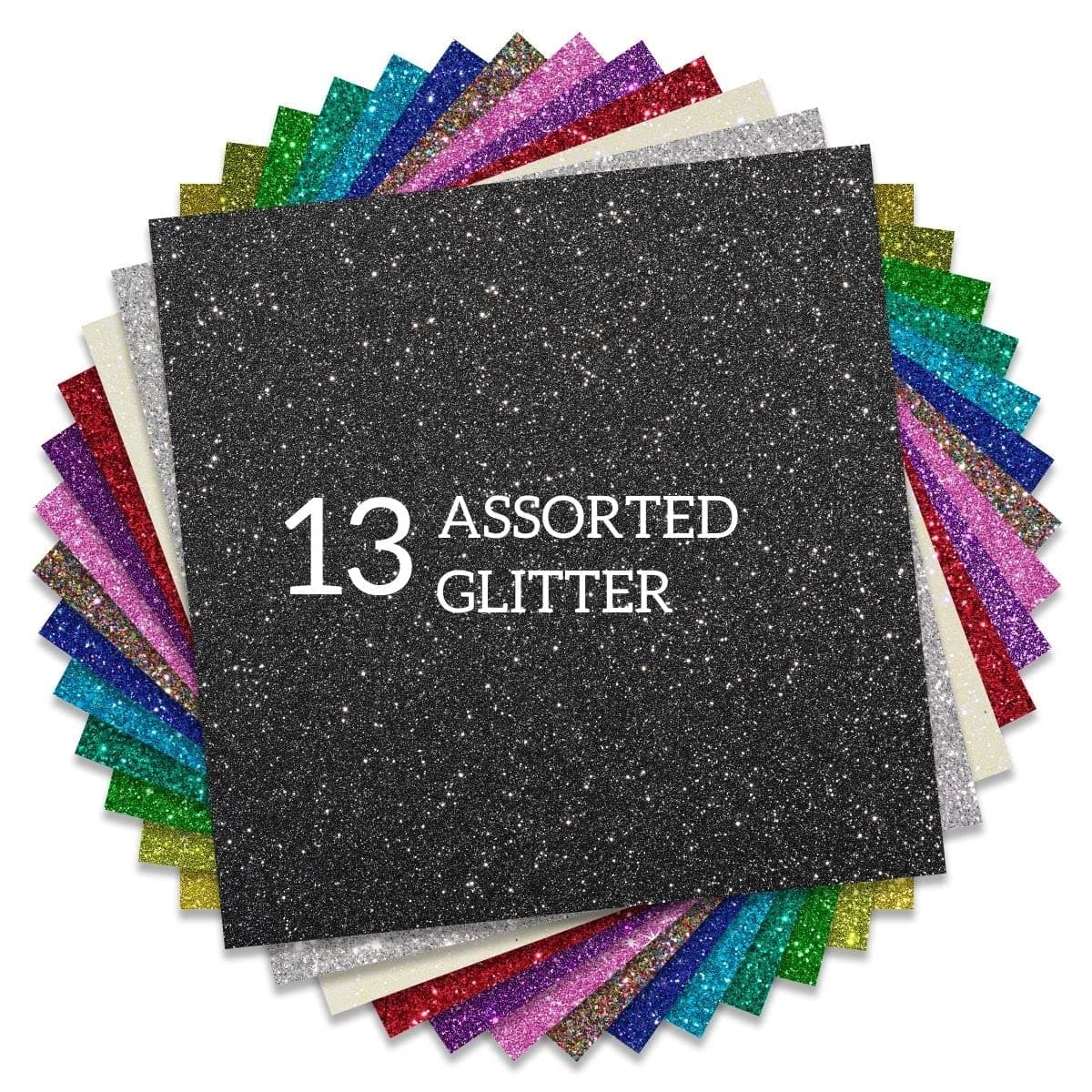 Glitter HTV Heat Transfer Vinyl 12"x12" Bundle 13 Sheets Iron on Vinyl for T-Shirts Gifts Design(Assorted)