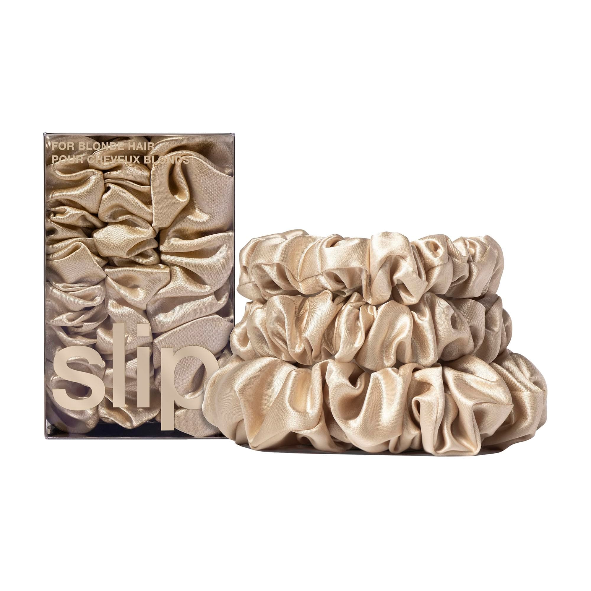 Back to Basics Slip Pure Silk Assorted Scrunchie Hair-Friendly Set (3) for Women - Blonde & Luxurious 100% Pure Mulberry 22 Momme Silk Elastic