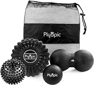 Plyopic Deep Tissue Massage Ball Set – Set of 4: Lacrosse, Spiky, Peanut and 5” Foam Roller Massager Balls for Muscle Massage, Mobility, Trigger Points and Myofascial Release